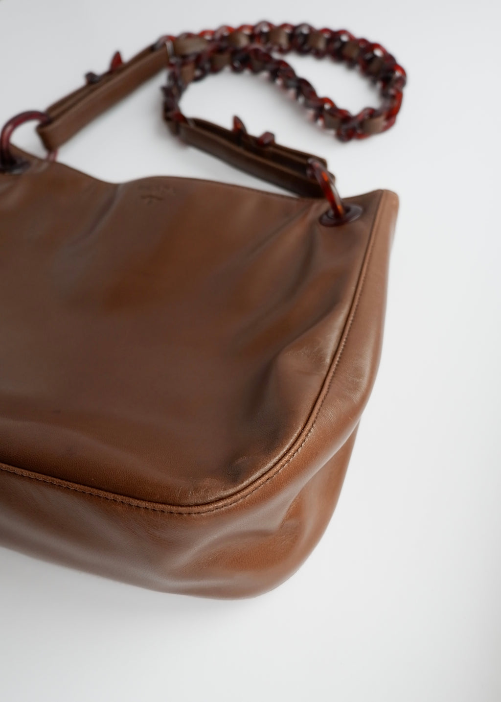 Authentic Preowned Prada Brown Leather Tortoise Chain Shoulder Bag