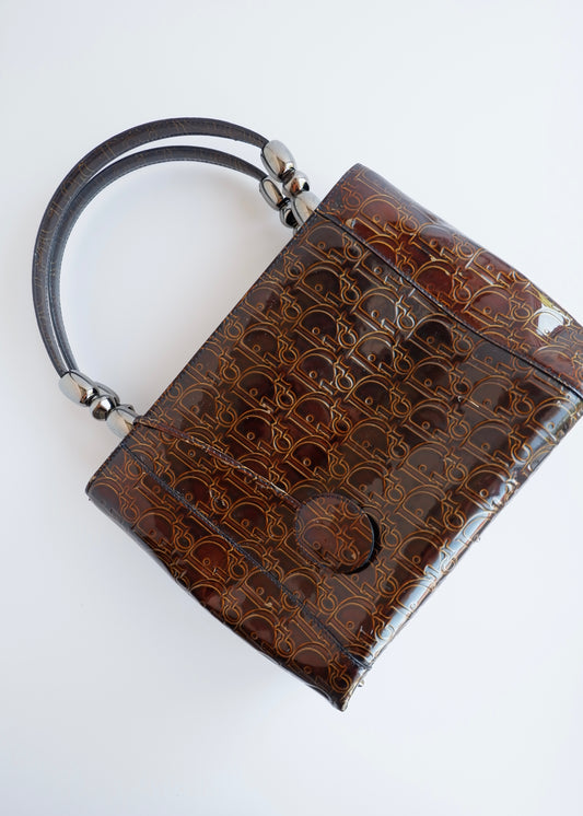 Authentic Preowned Christian Dior Brown Patent Leather Maris Pearl Handbag