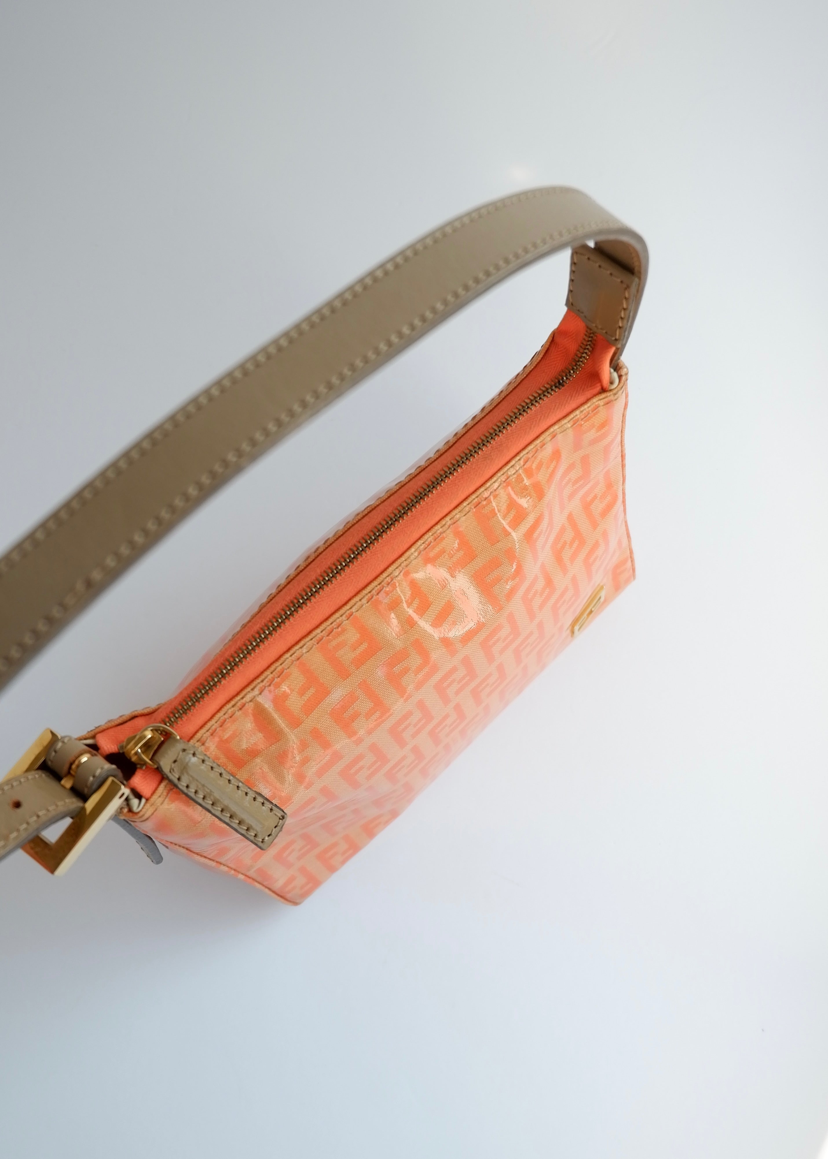 Authentique sac micro bandoulière Fendi Orange Zucchino en toile enduite d'occasion