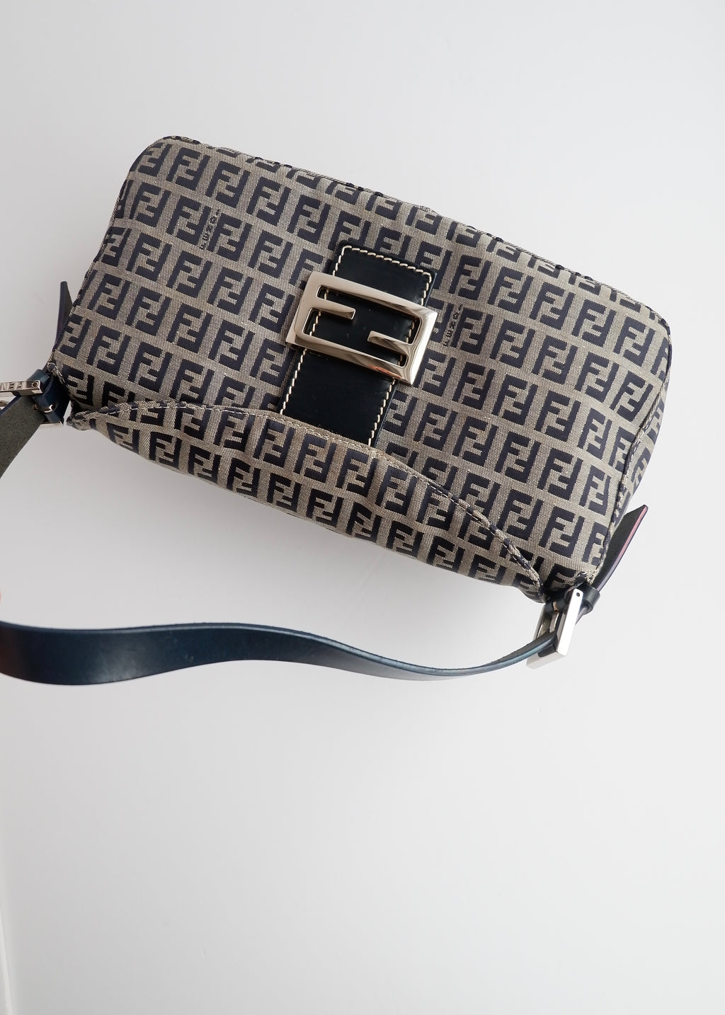 Authentic Preowned Fendi Navy Zucchino Baguette Shoulder