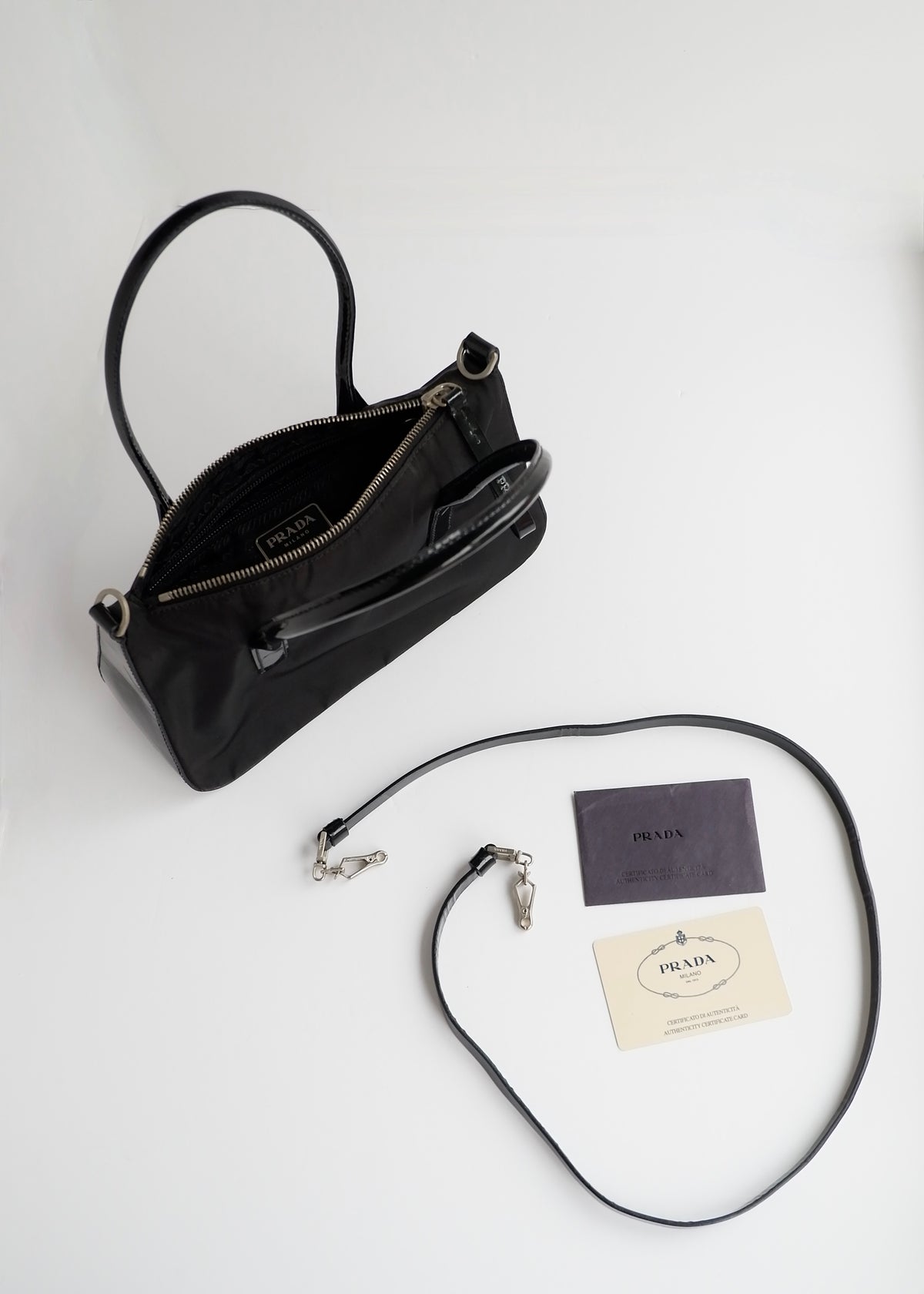 Preowned Prada Black Nylon/ Patent Two Way Bag