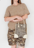 Preowned Prada Beige Tweed/ Leather Top Handle Bag