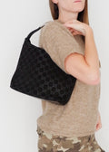 Preowned Gucci Black Suede GG Shoulder Bag