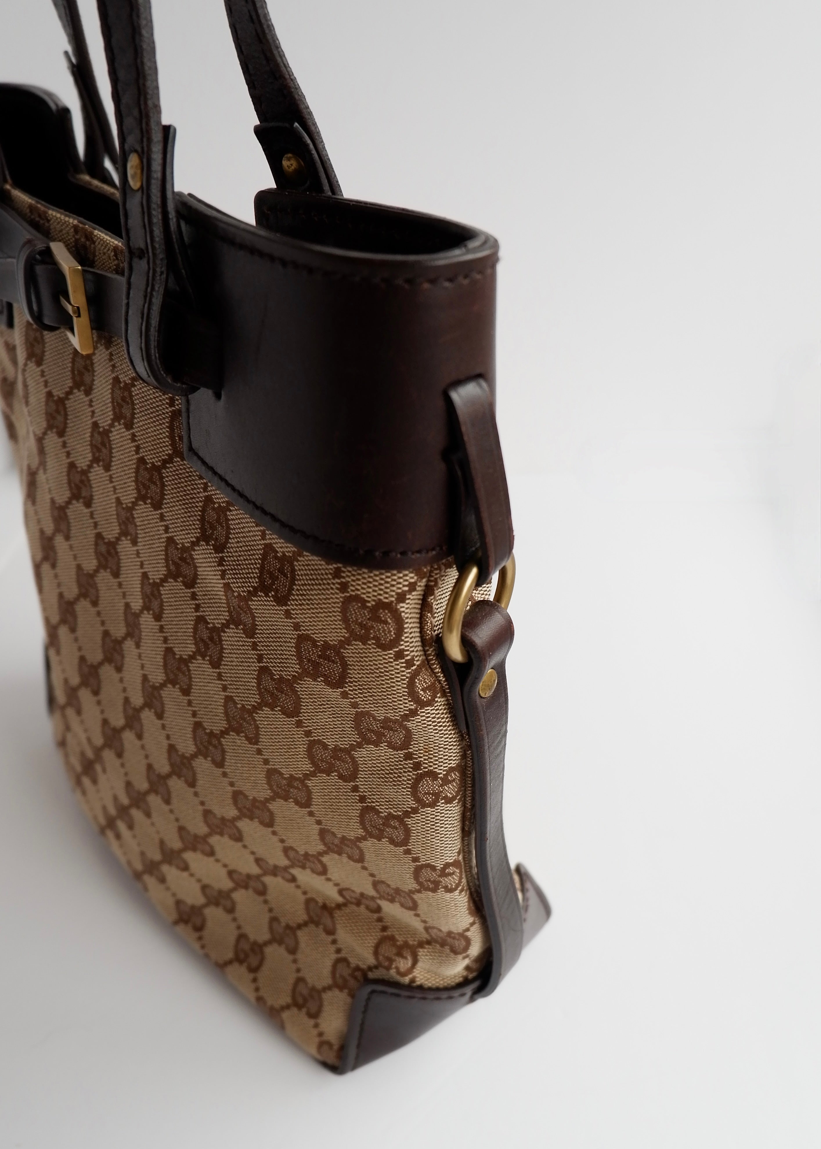 Authentic Preowned Gucci Brown GG Canvas Leather Buckle Shoulder Bag