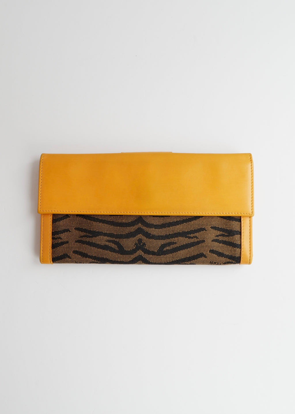 Preowned Vintage Fendi Yellow Leather Animal Print Canvas Long Wallet