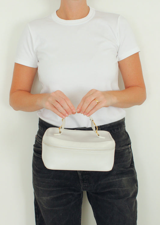 Authentic Preowned Vintage Gucci White Leather Horsebit Vanity Case