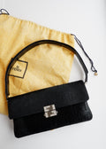 Authentic Preowned Rare Vintage Fendi Black Zucca Pony Hair/ Crystal Logo Shoulder Bag