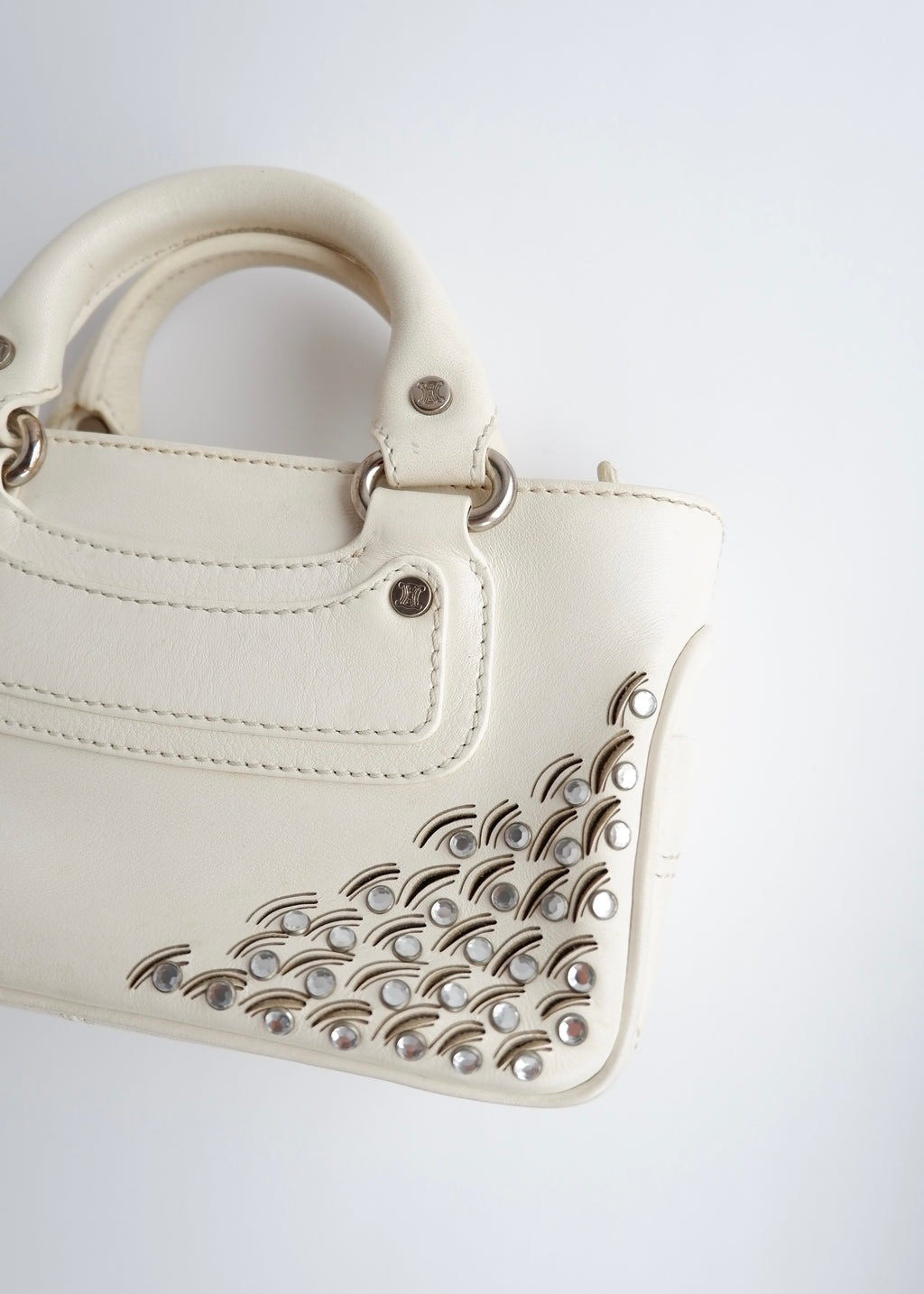 Authentic Preowned Celine White Leather/ Gem Stone Mini Boogie Bag