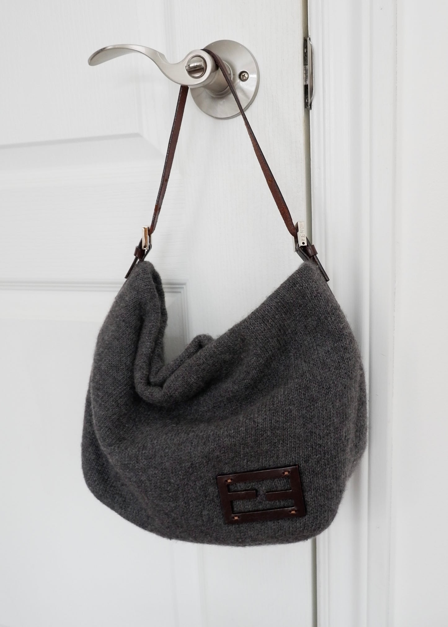 Authentic Preowned Vintage Fendi Grey Wool Shoulder Bag