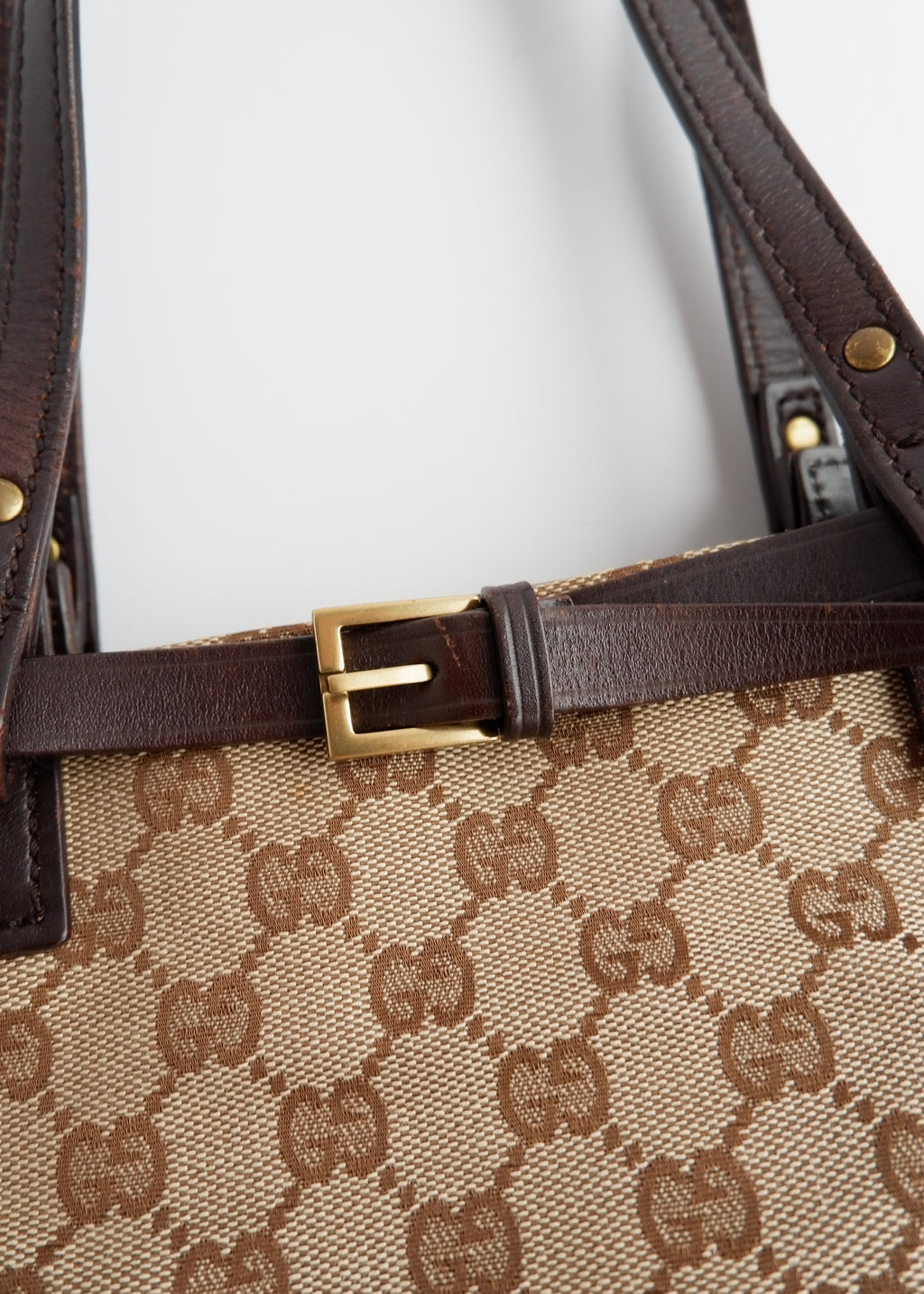 Authentic Preowned Gucci Brown GG Canvas Leather Buckle Shoulder Bag