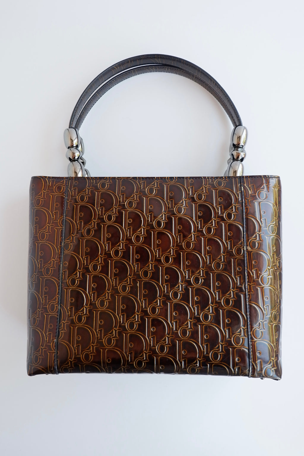 Authentic Preowned Christian Dior Brown Patent Leather Maris Pearl Handbag
