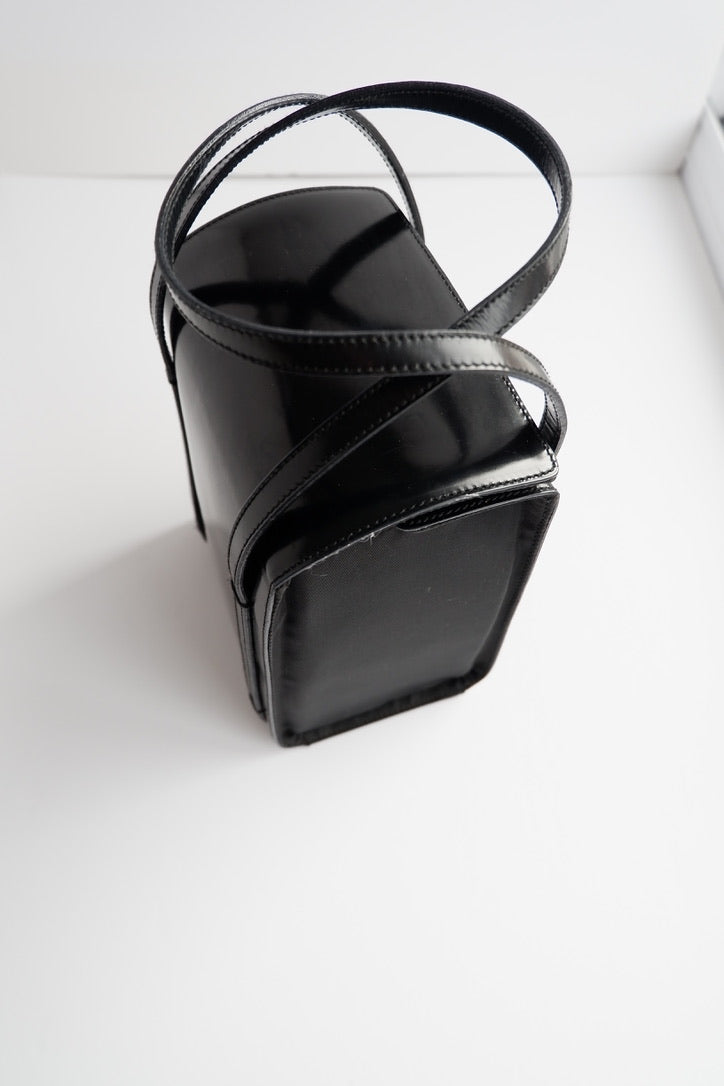Authentic Preowned Prada Black Patent Leather/Nylon Top Handle Bag