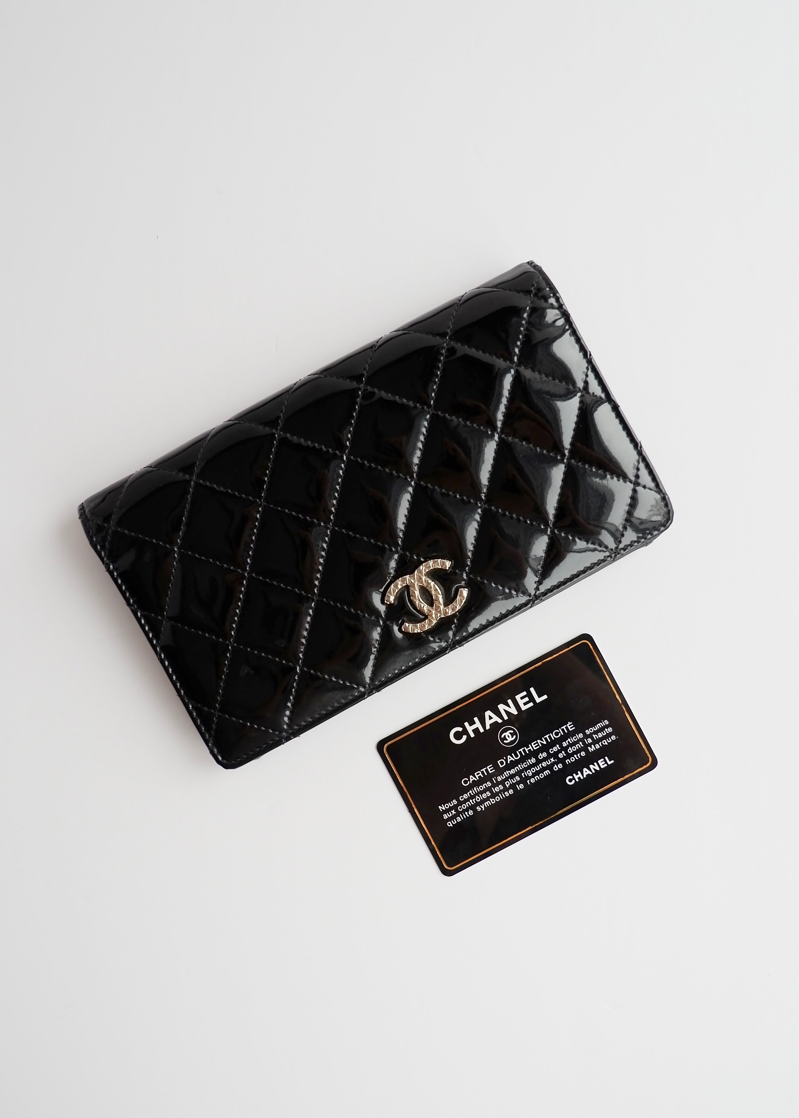 Authentic Preowned Chanel Black Patent Leather Long Wallet