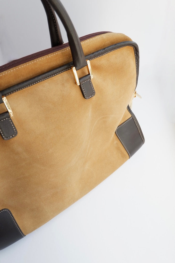 Sac à main Loewe Amazona Grand Modèle en Daim Marron Authentique d'Occasion