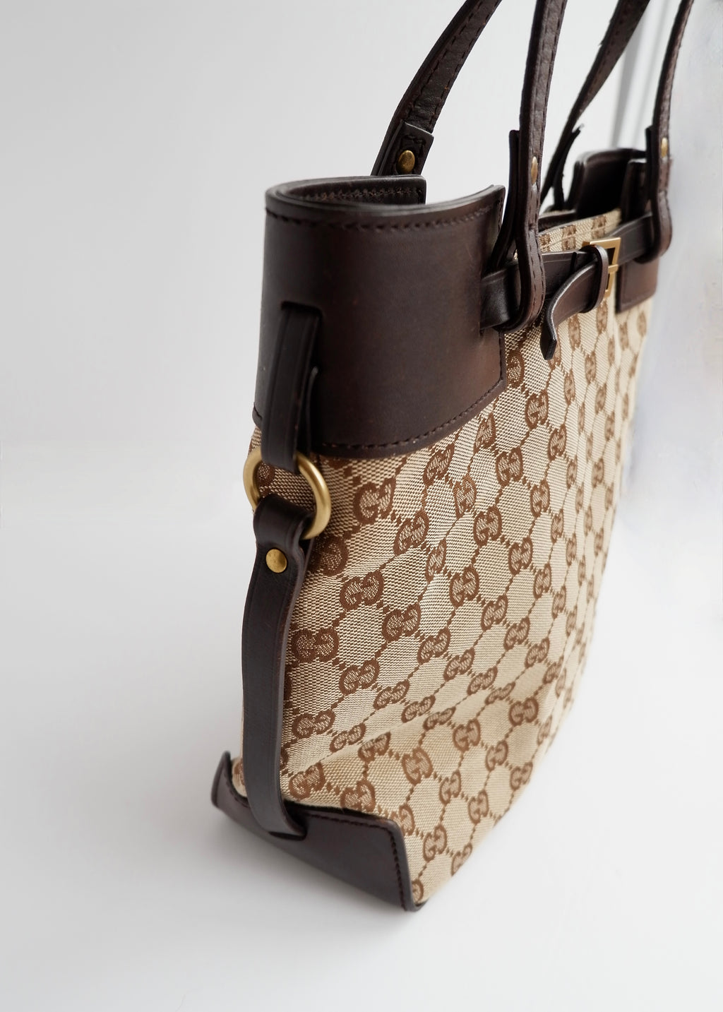 Authentic Preowned Gucci Brown GG Canvas Leather Buckle Shoulder Bag