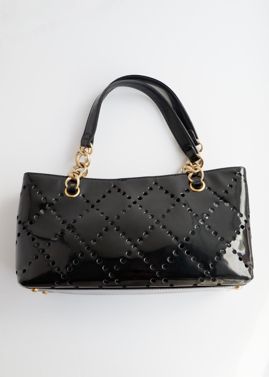Authentic Preowned Chanel Black Patent Perforated Leather CC Logo Shoulder Bag