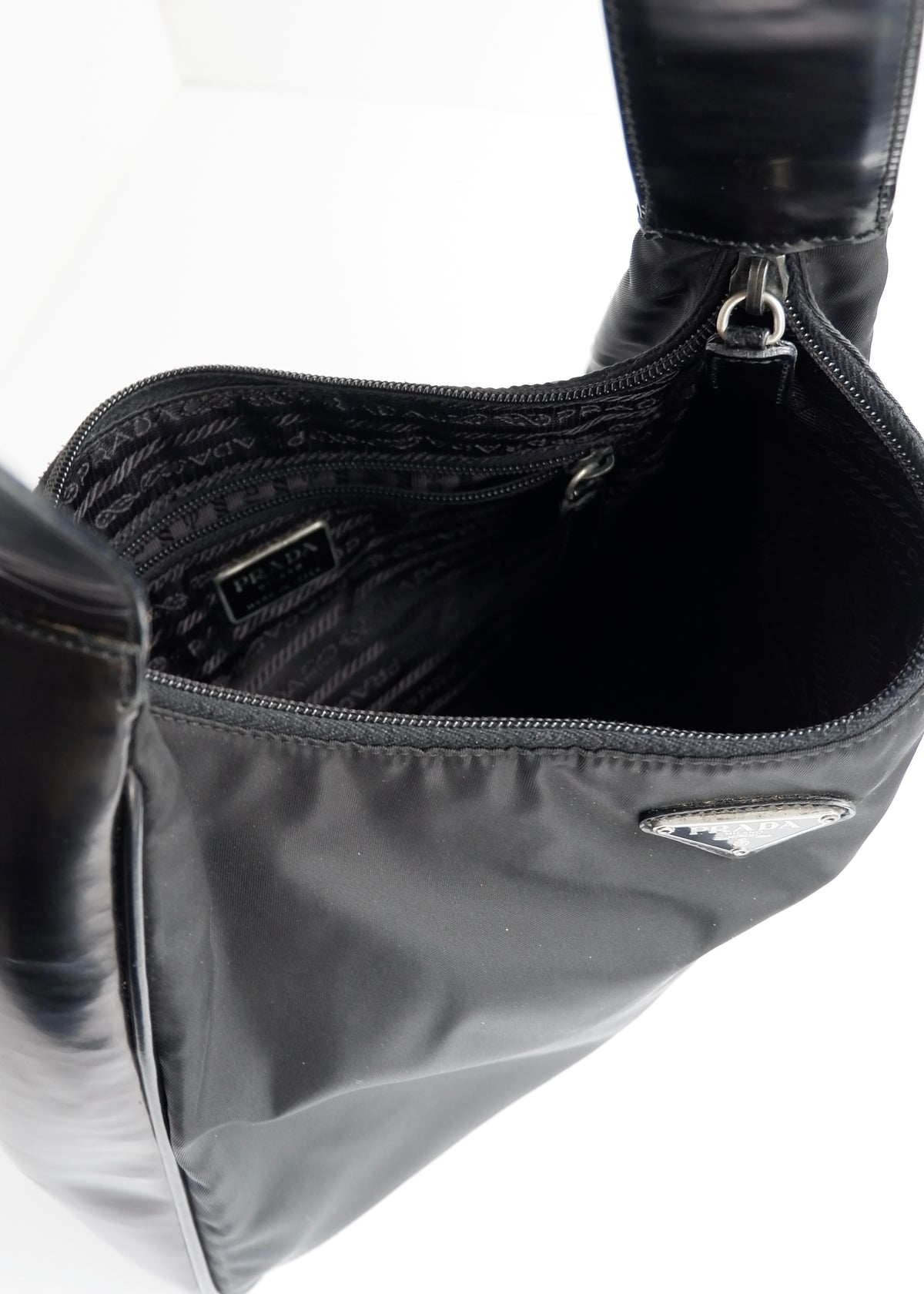 Preowned Prada Black Nylon/ Patent Leather Hobo Shoulder Bag