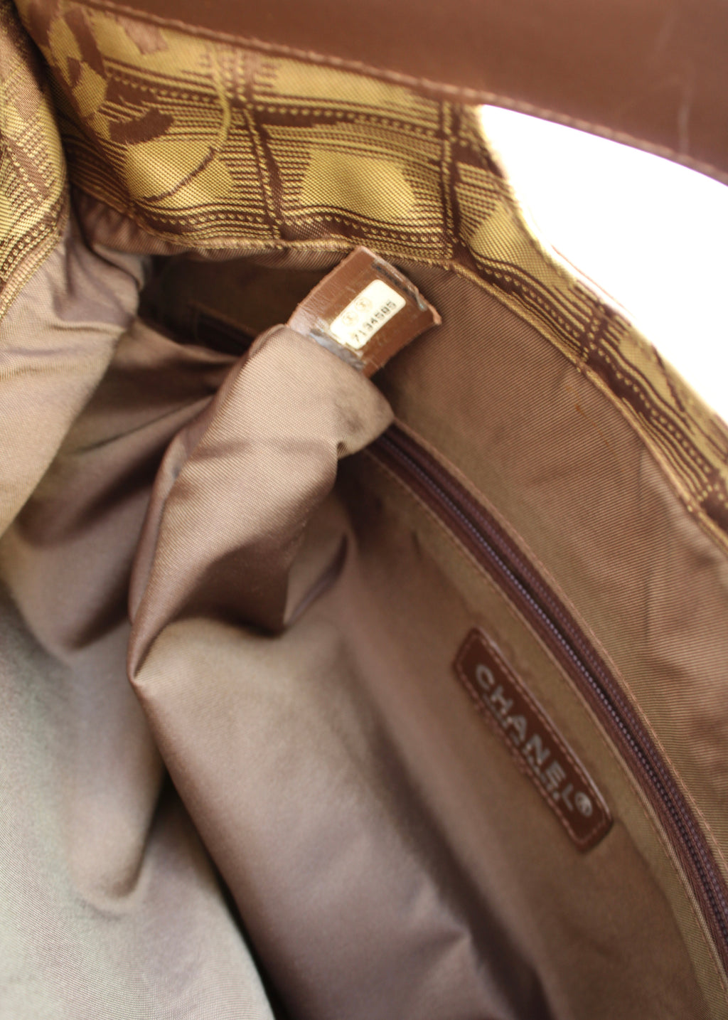 Authentic Preowned Vintage Chanel Khaki Canvas/ Leather Travel Line Clutch