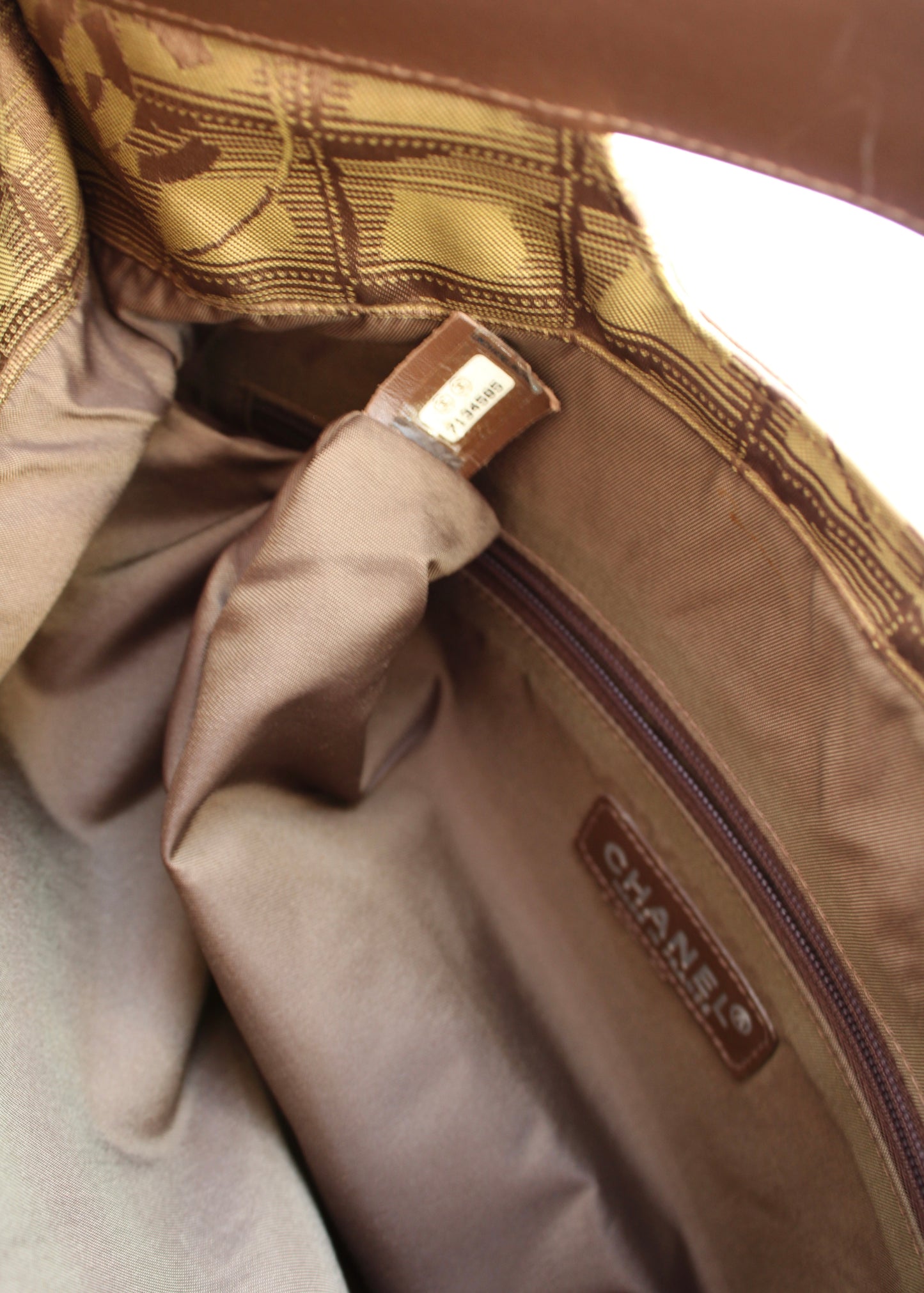 Authentic Preowned Vintage Chanel Khaki Canvas/ Leather Travel Line Clutch