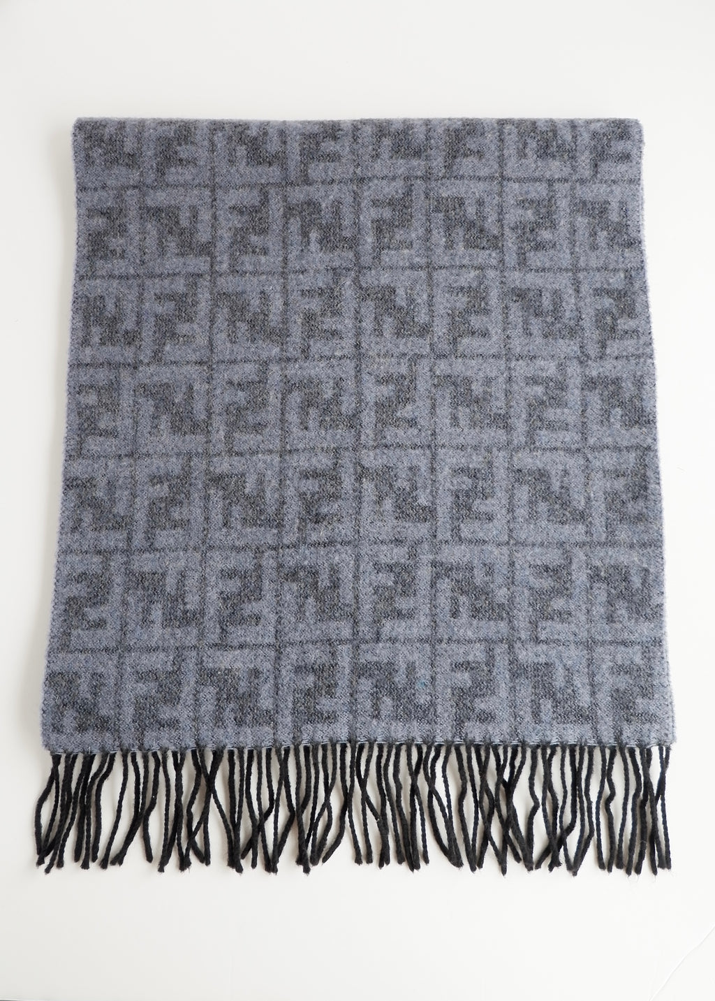 Authentic Preowned Fendi Grey-Blue Zucca Print Wool Scarf