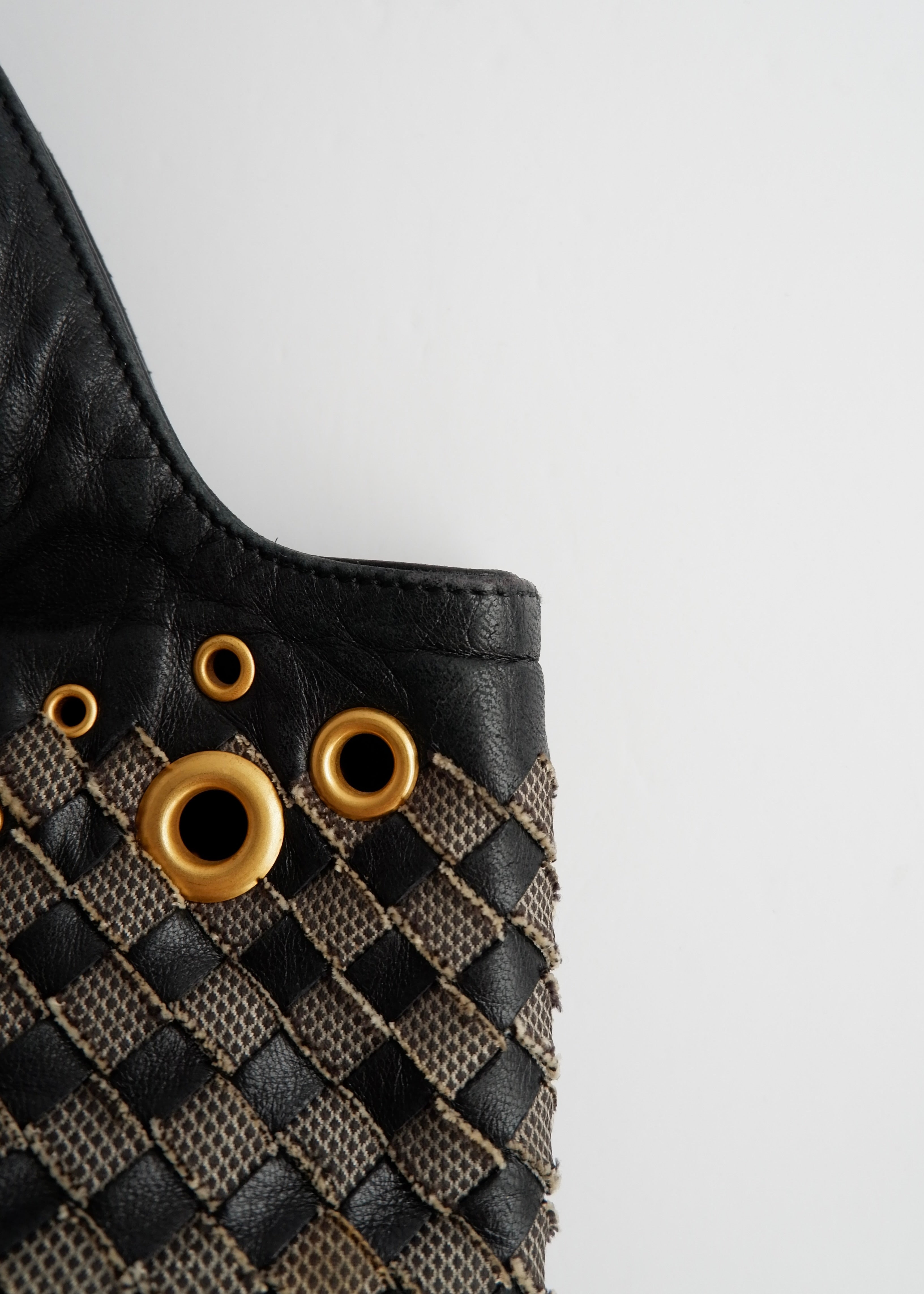 Authentic Preowned Bottega Veneta Black Leather Intrecciato Gold Rivet/Studded Handbag