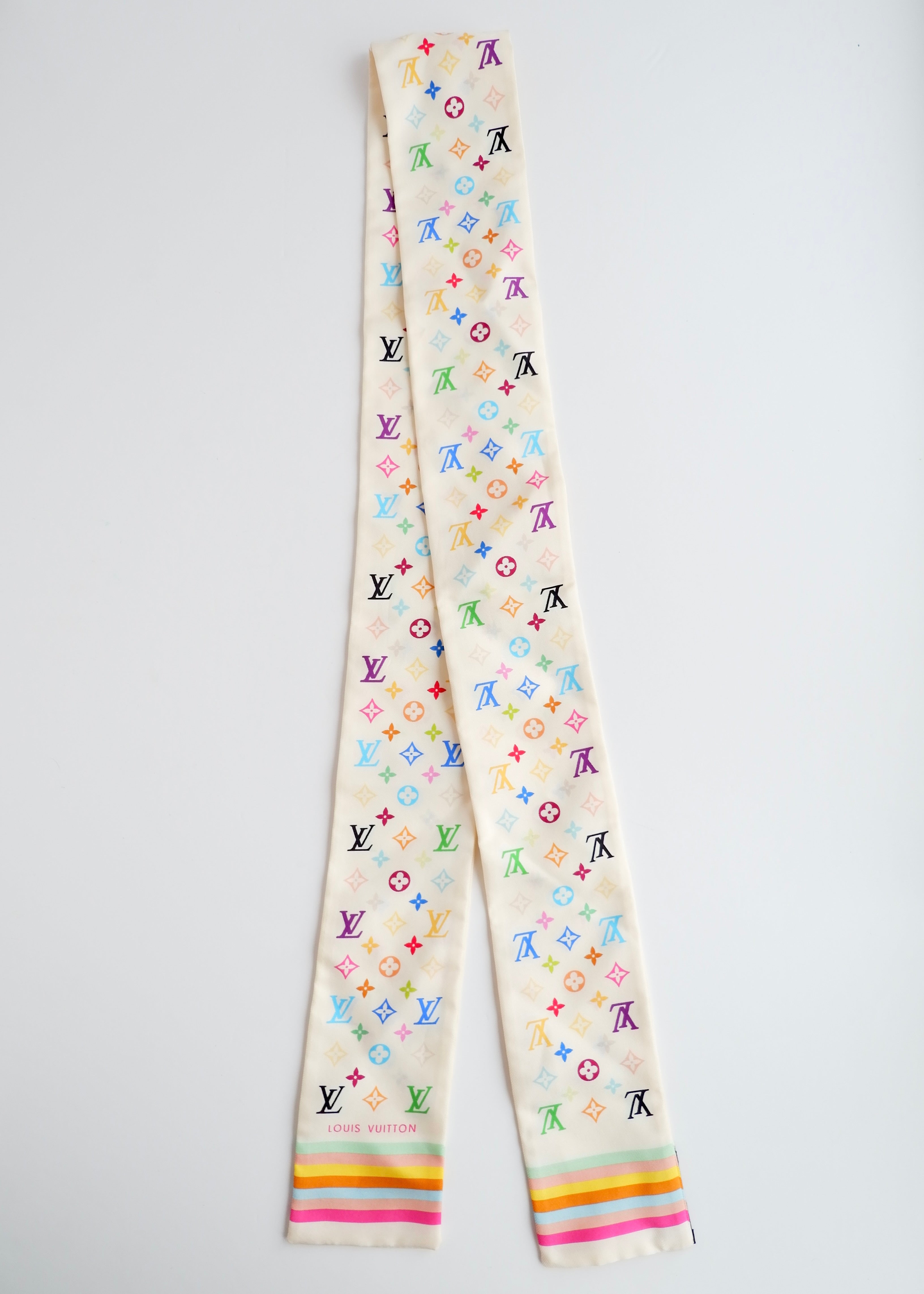 Authentic Preowned Louis Vuitton Monogram Multicolored Takashi Murakami Silk Scarf