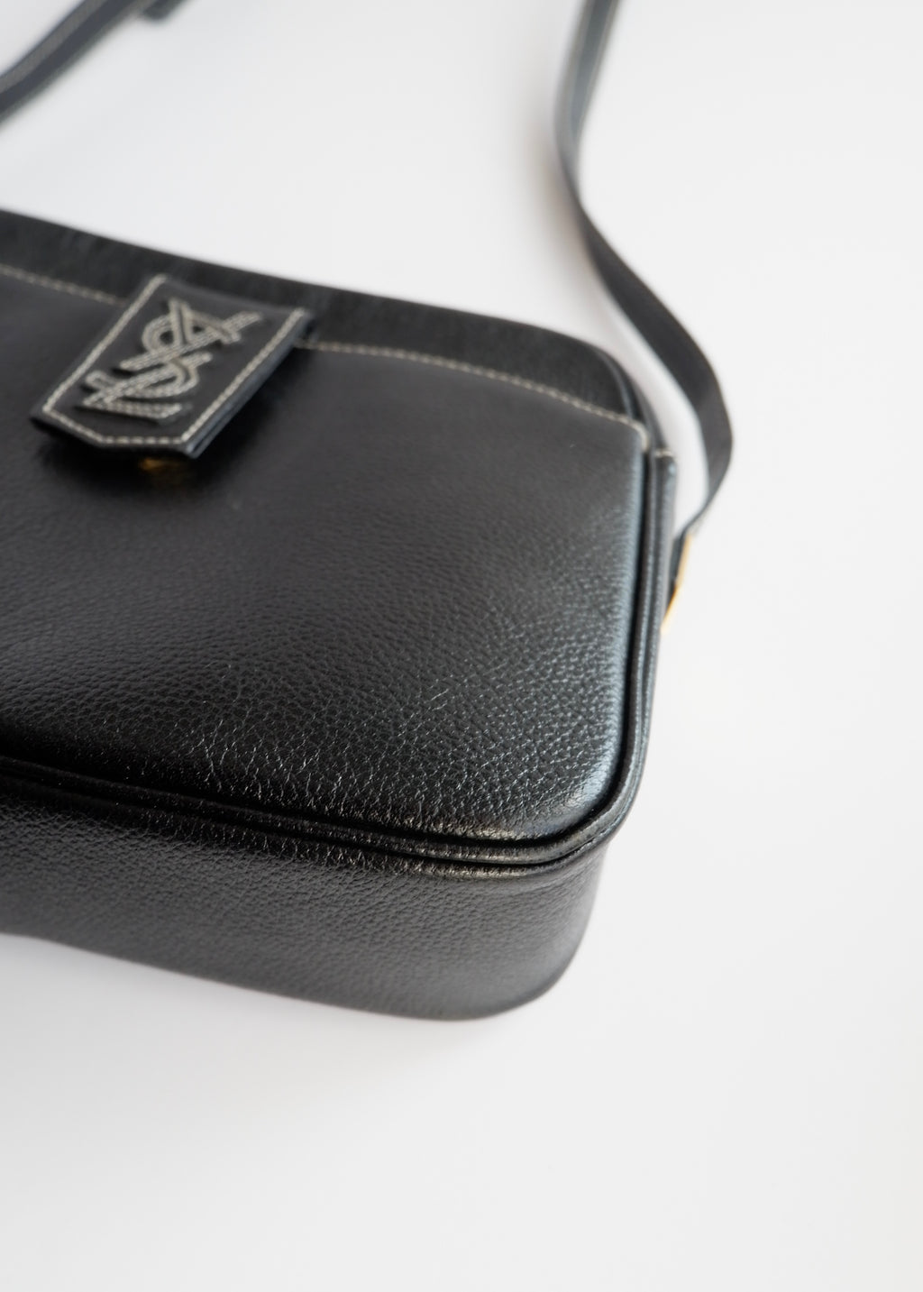 Authentic Preowned Vintage YSL (Yves Saint Laurent) Black Leather Crossbody Bag