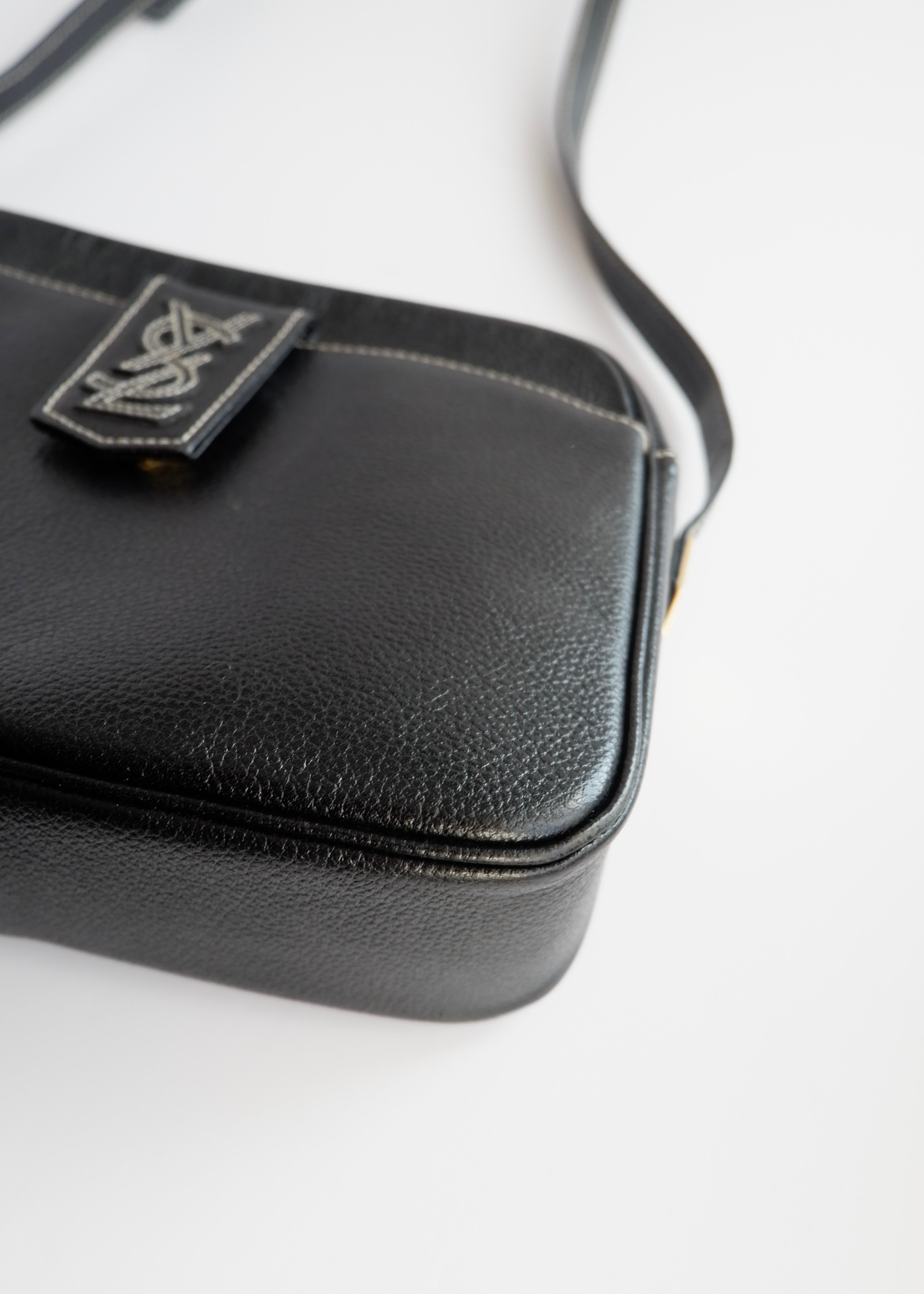 Authentic Preowned Vintage YSL (Yves Saint Laurent) Black Leather Crossbody Bag