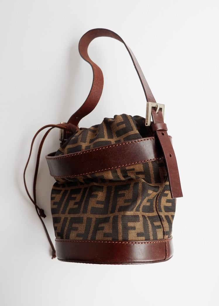Authentic Preowned Vintage Fendi Brown Zucca Bucket Handbag