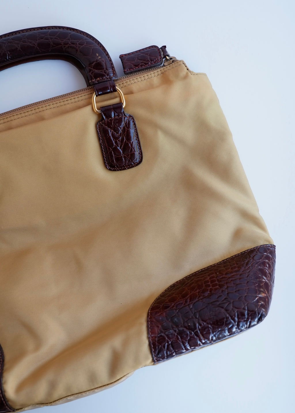 Authentic Preowned Vintage Prada Brown/Khaki Nylon/Patent Leather Handbag