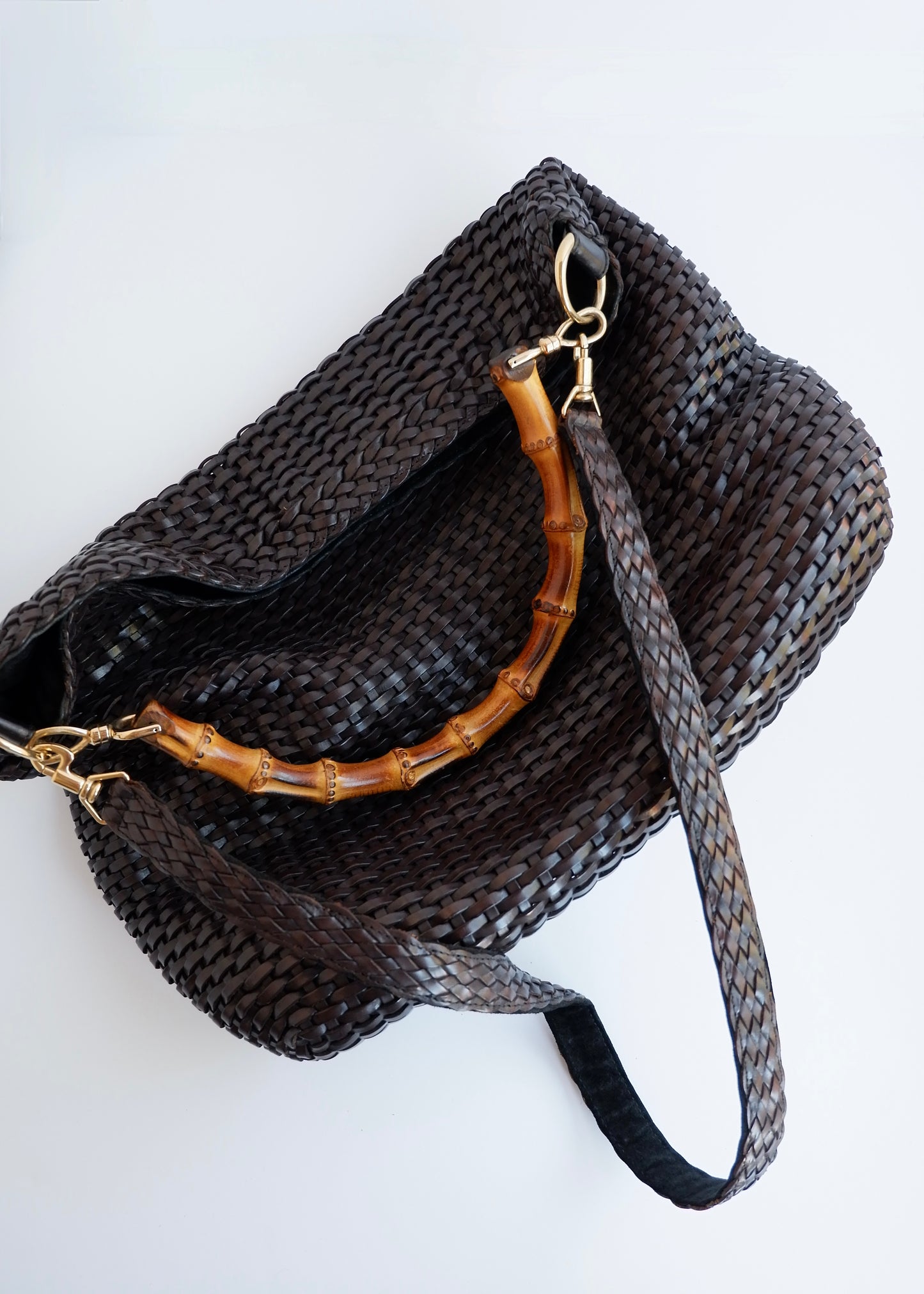 Authentic Preowned Gucci Brown Woven Leather Bamboo Hobo Shoulder Bag