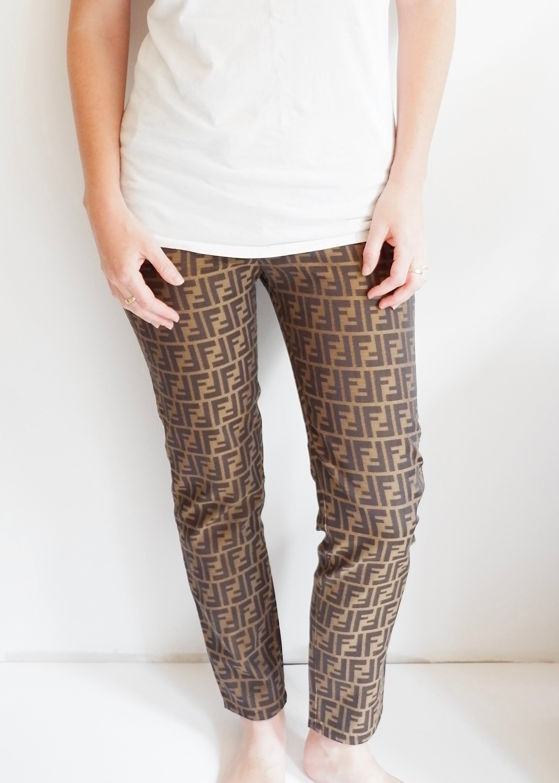 Authentic Preowned Vintage Fendi Brown Zucca Print Straight Leg Pants - S
