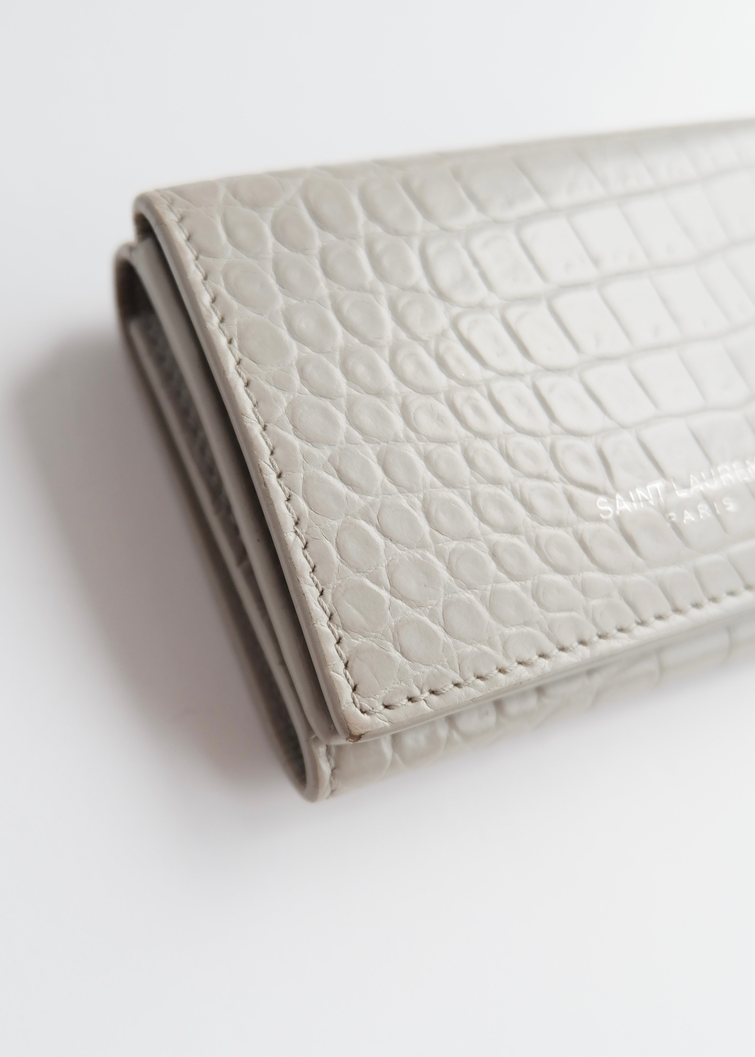 Preowned Saint Laurent Grey Leather Embossed Compact Wallet