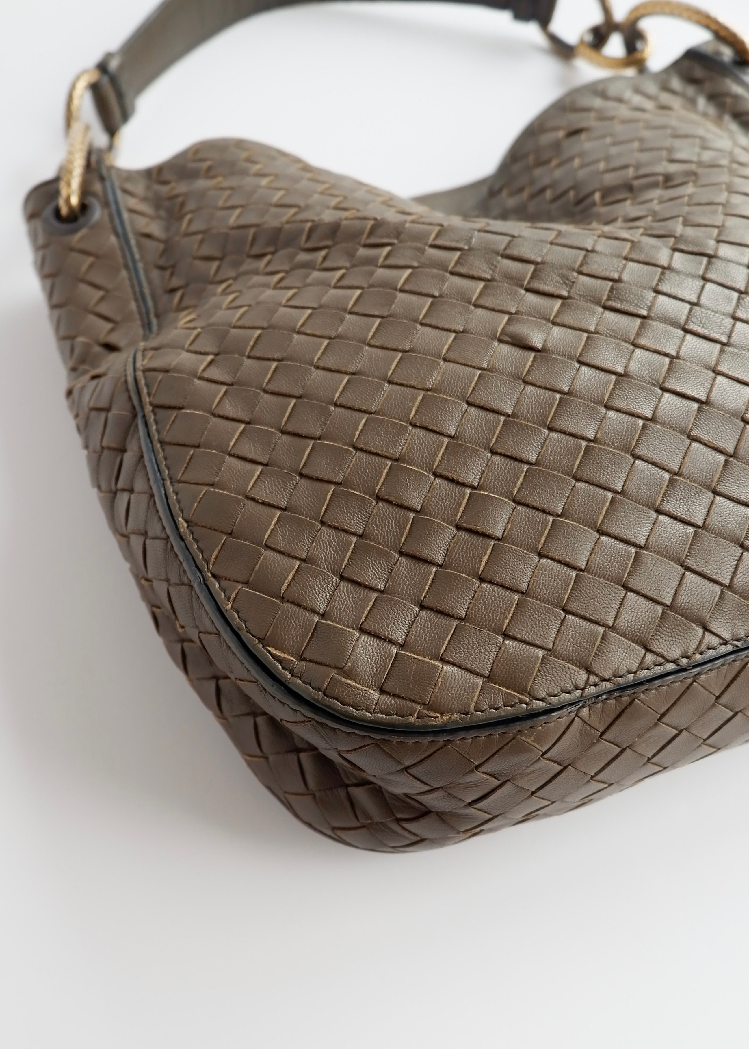 Authentic Preowned Bottega Veneta Intrecciato Khaki Shoulder Bag