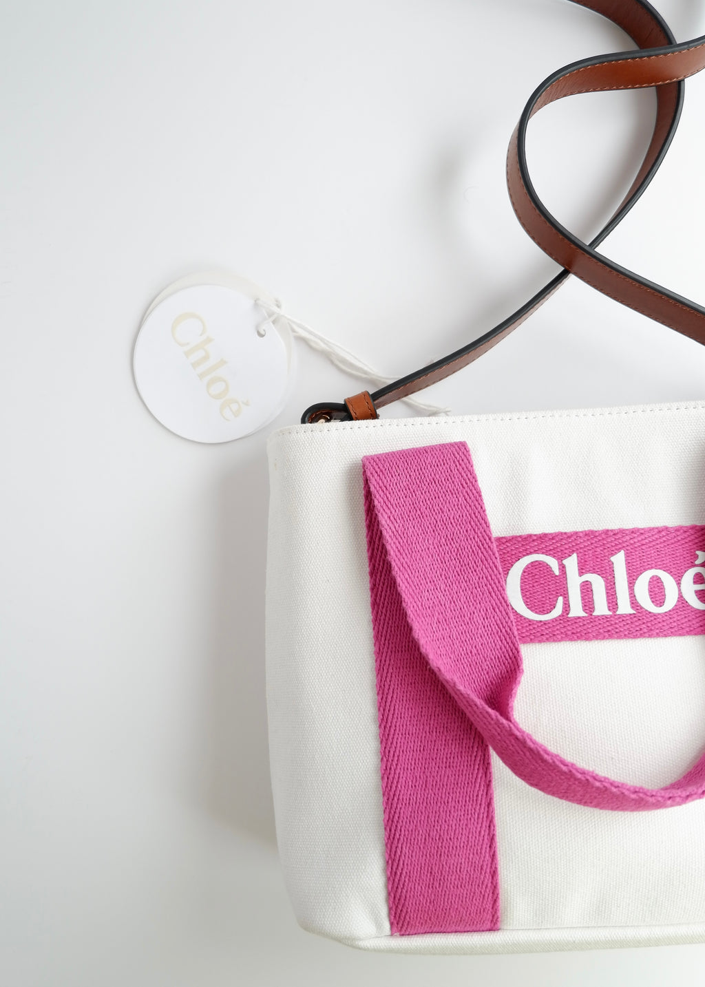 Sac Chloe bandoulière ou à main en toile blanc/rose authentique d'occasion