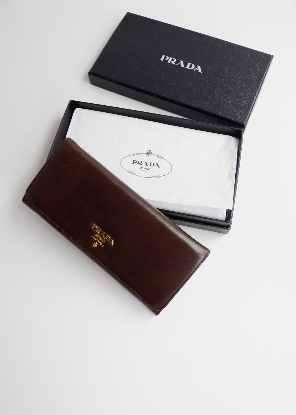 Authentic Preowned Prada Dark Brown Leather Long Wallet