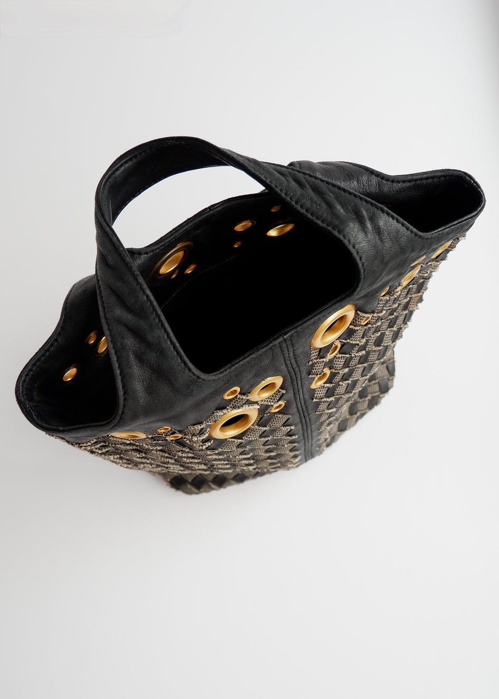 Authentic Preowned Bottega Veneta Black Leather Intrecciato Gold Rivet/Studded Handbag