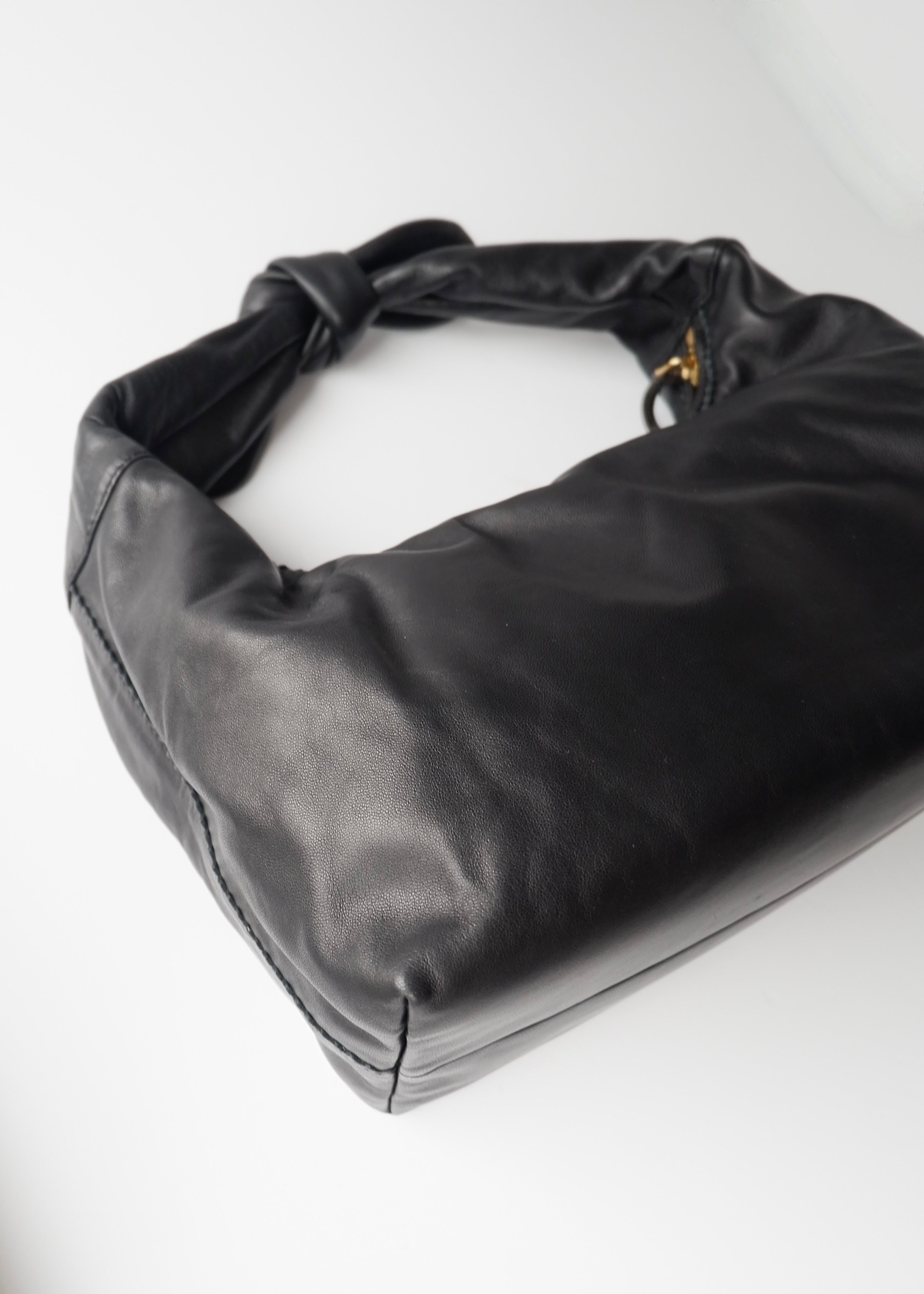 Preowned Loewe Black Leather Hobo Shoulder Bag