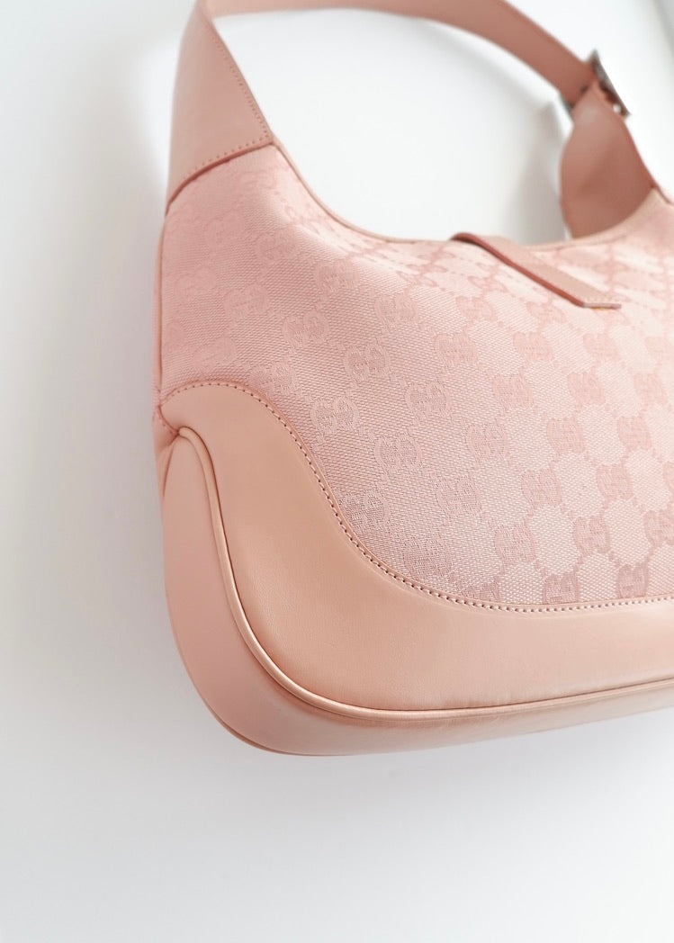 Authentic Preowned Gucci Pink GG Canvas/Leather Jackie Shoulder Bag