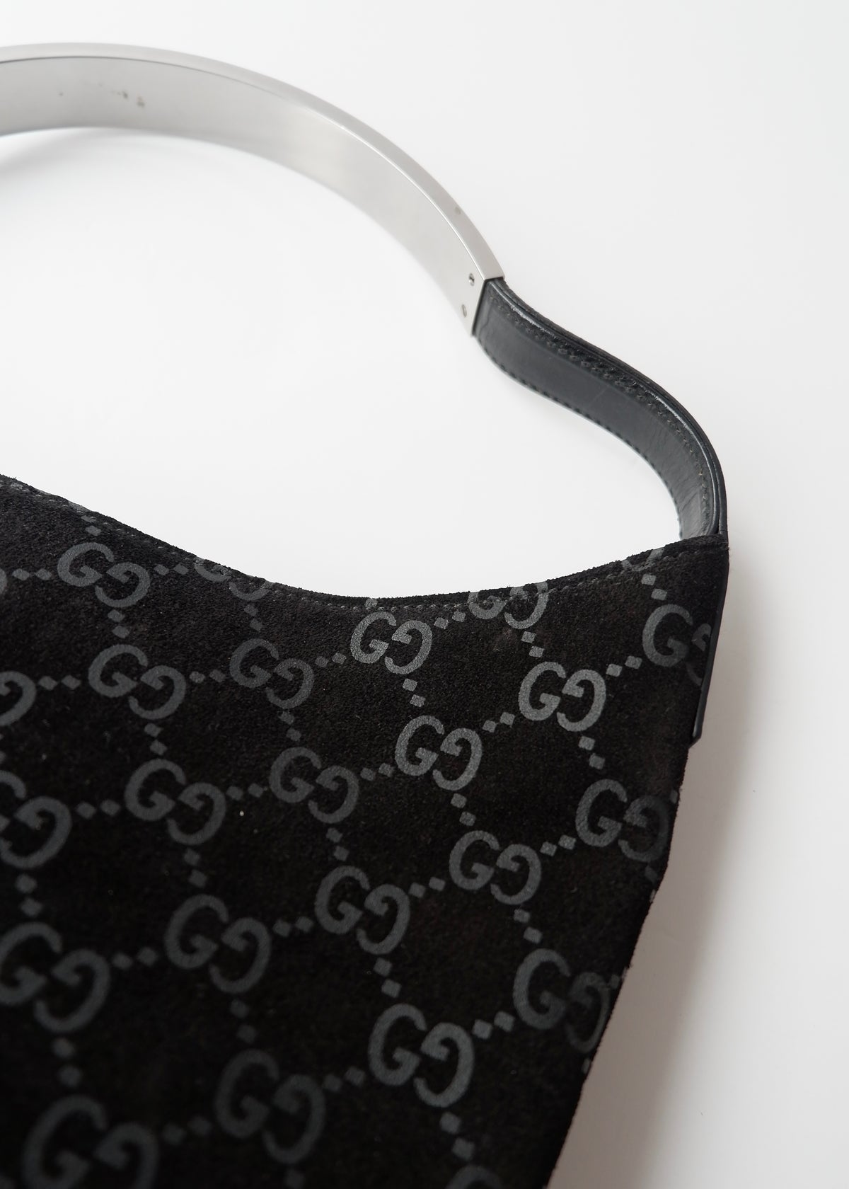 Preowned Gucci Black Suede GG Shoulder Bag