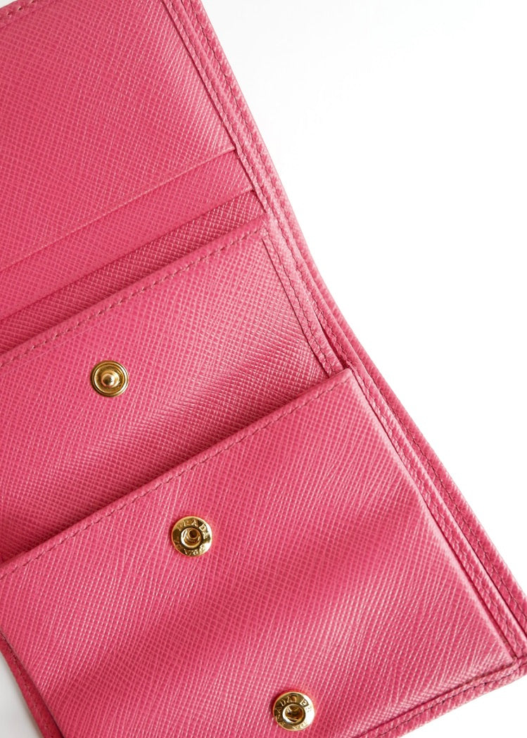 Authentic Preowned Prada Bright Pink Saffiano Leather Bi Fold Wallet