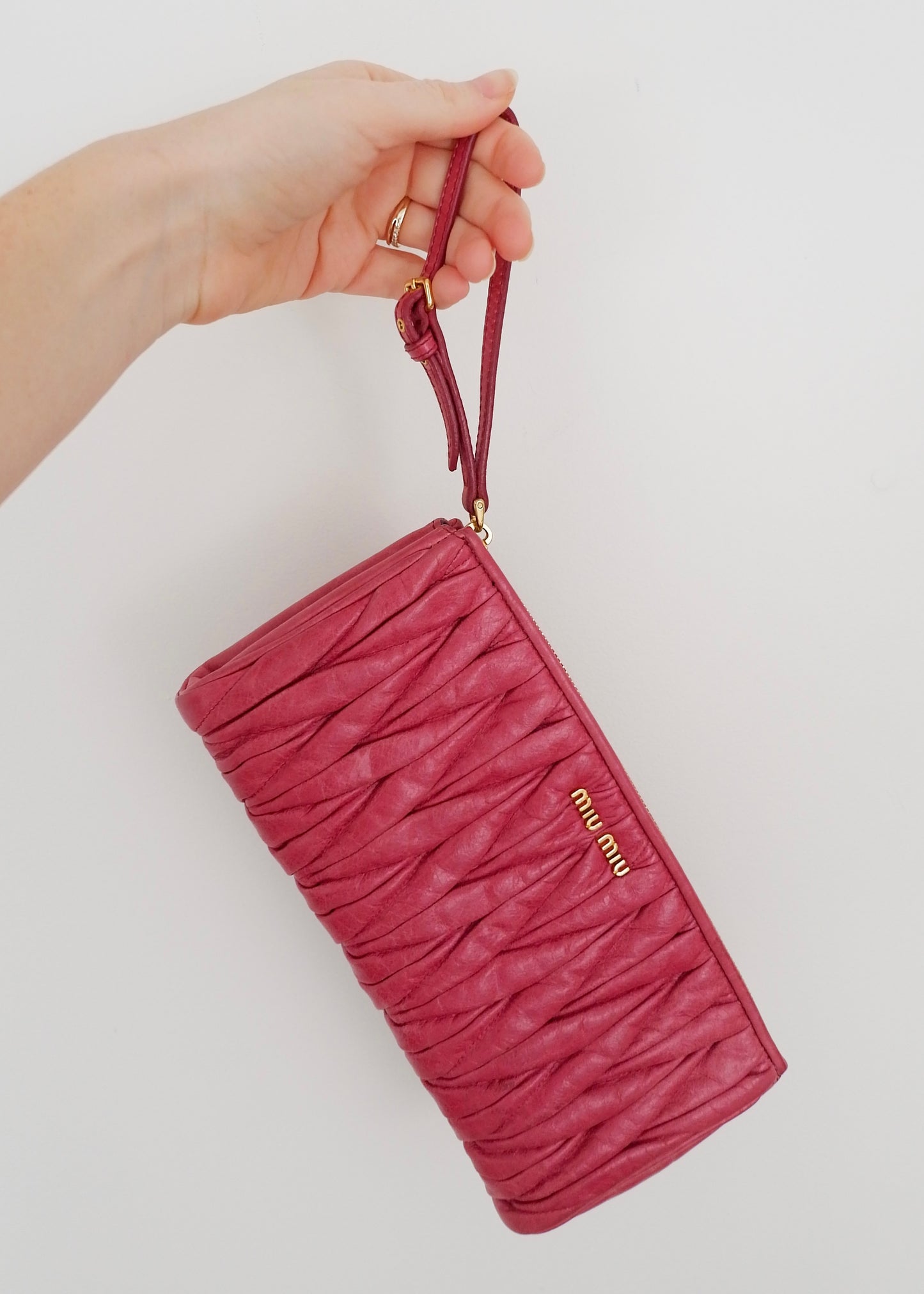 Authentic Preowned Miu Miu Pink Leather Wristlet Clutch