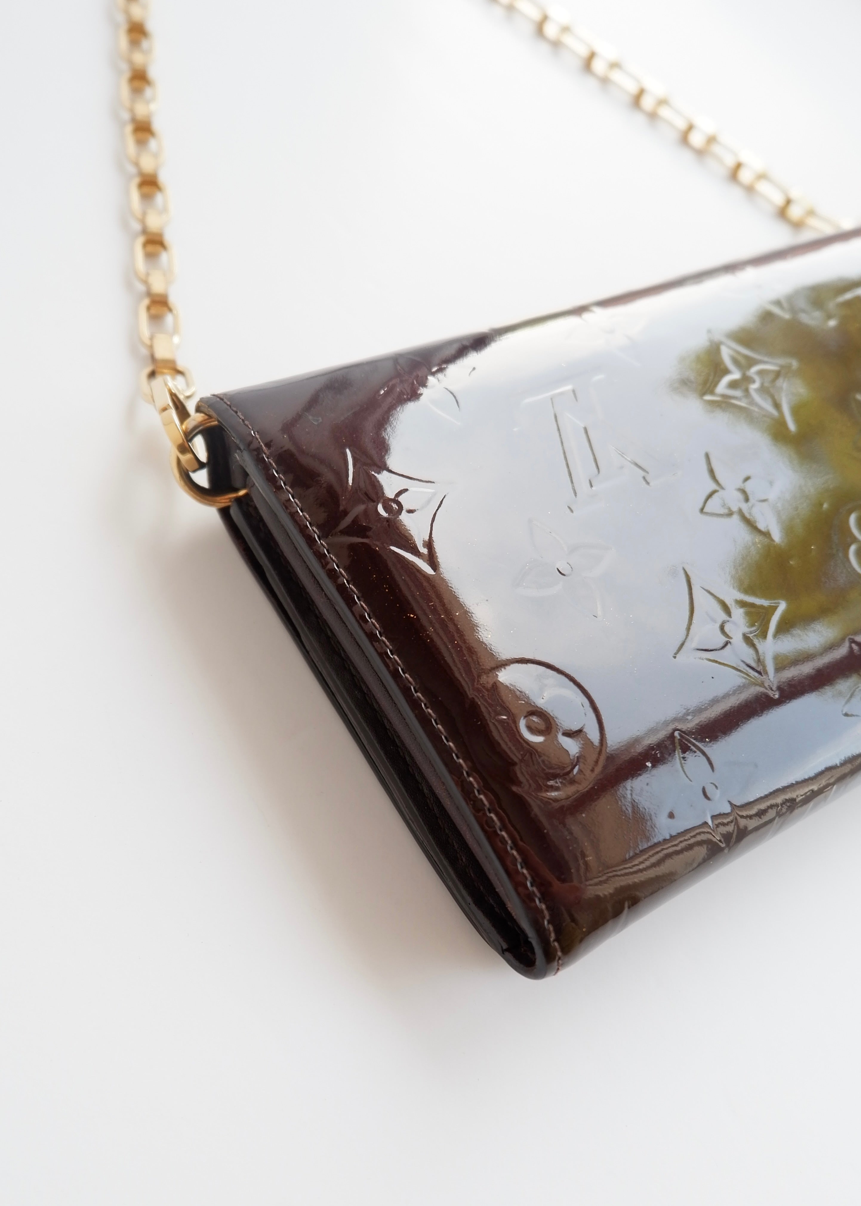 Preowned Louis Vuitton Monogram Vernis Amarante Sarah Chain Wallet