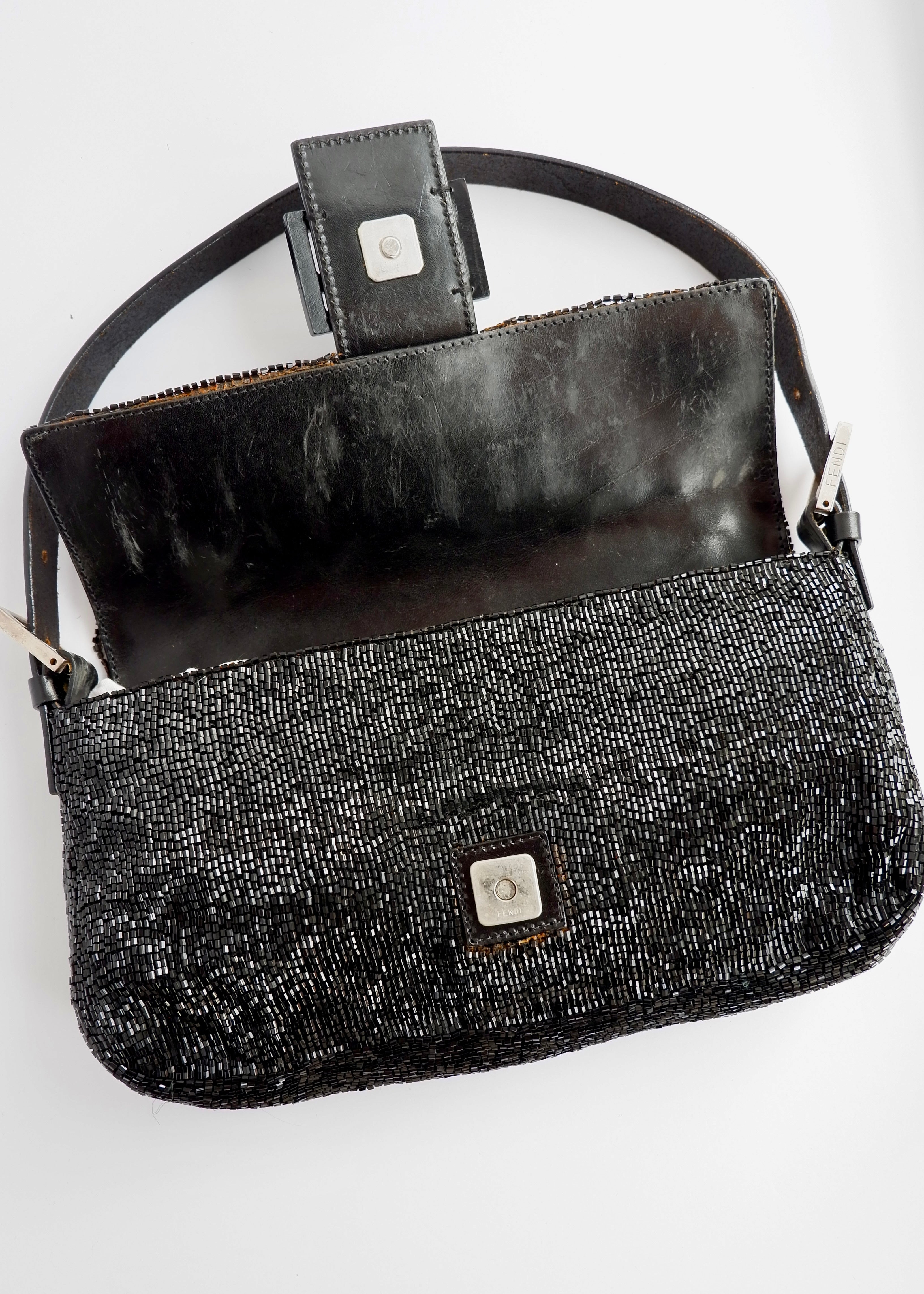 Authentic Preowned Fendi Black Beaded Baguette Shoulder Bag