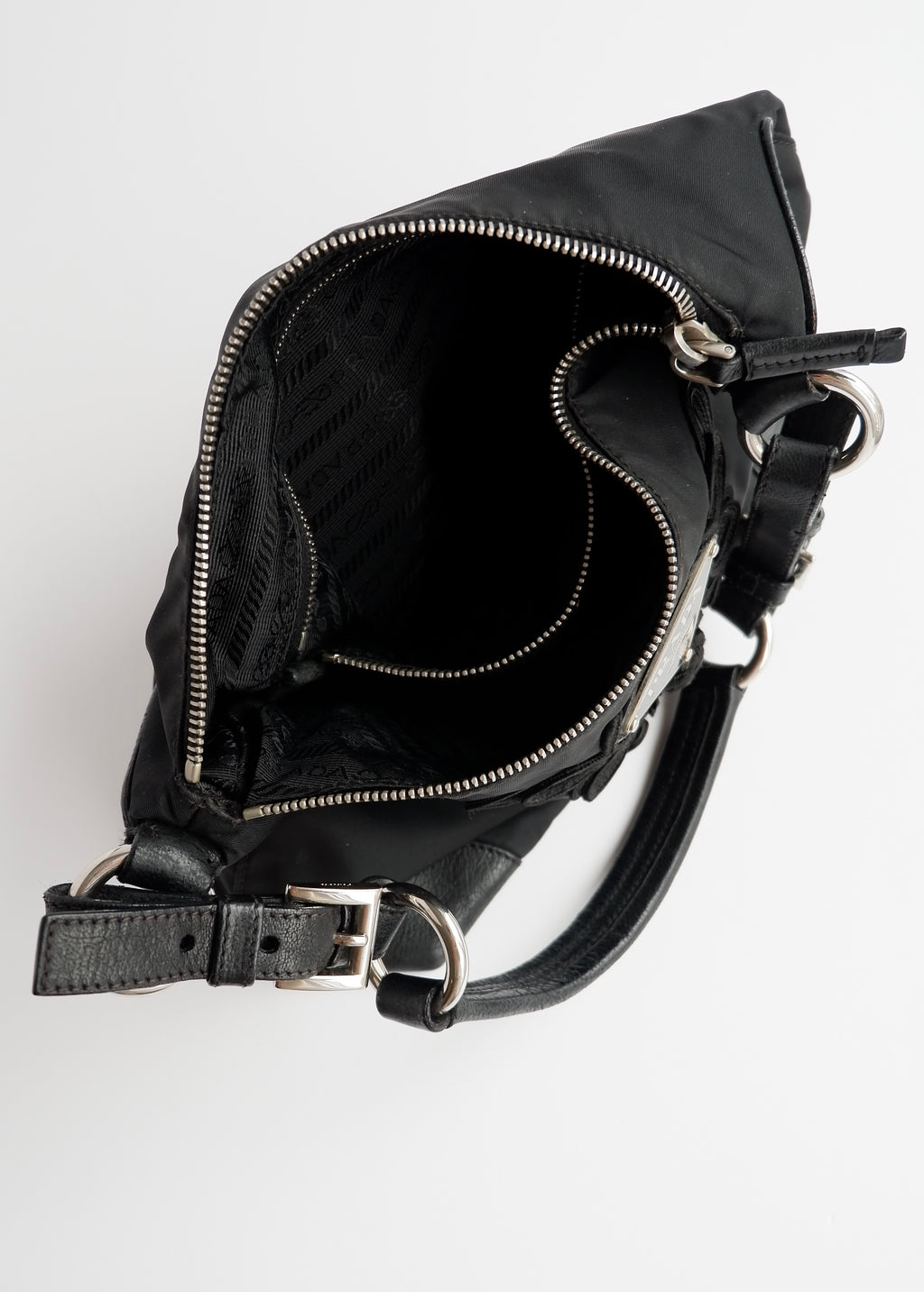 Authentic Preowned Prada Black Nylon Embroidered Hobo Shoulder Bag