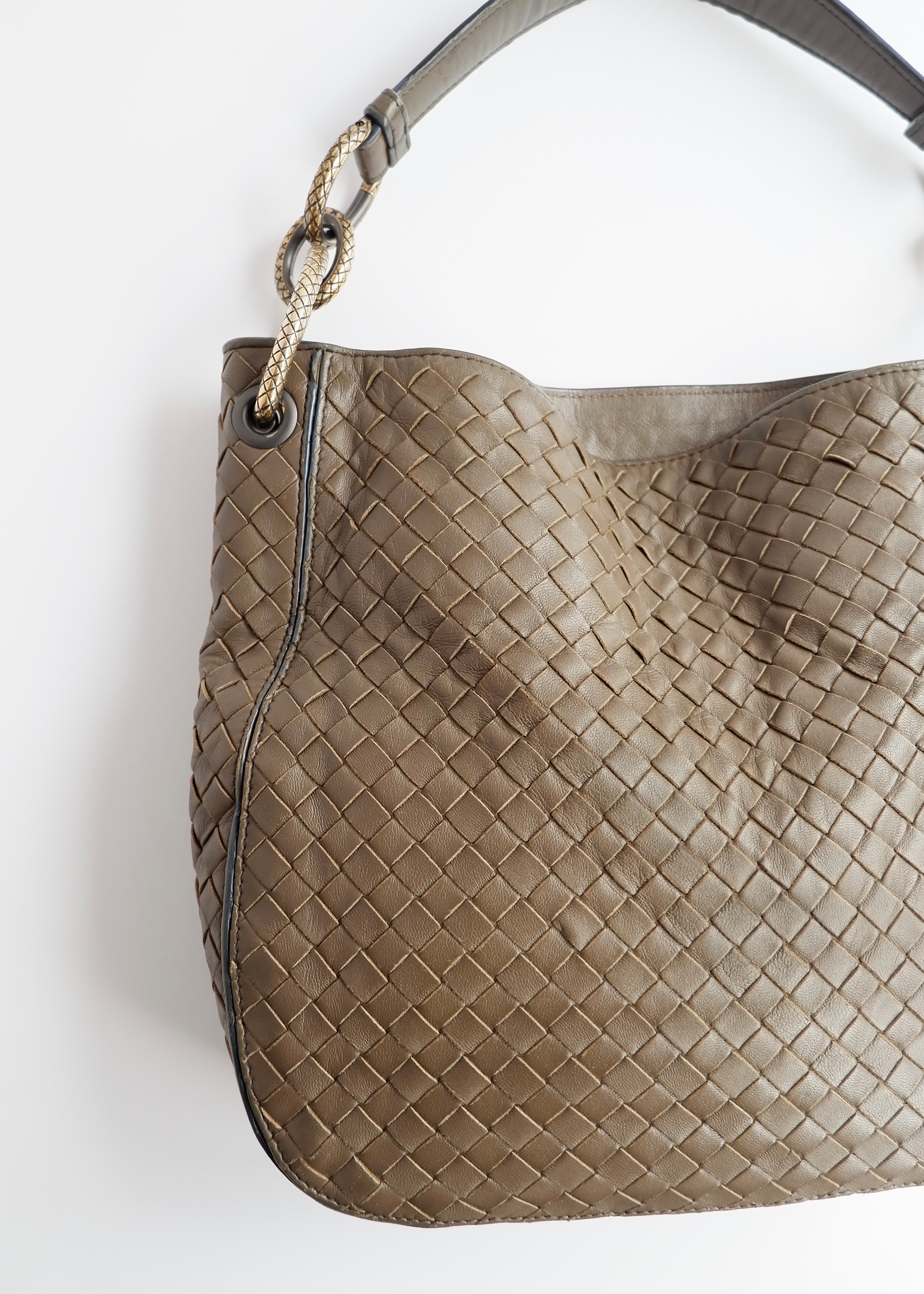 Authentic Preowned Bottega Veneta Intrecciato Khaki Shoulder Bag