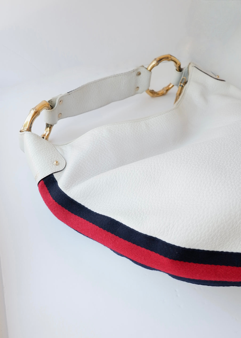 Preowned Gucci White Leather Sherry Line Hobo Shoulder Bag