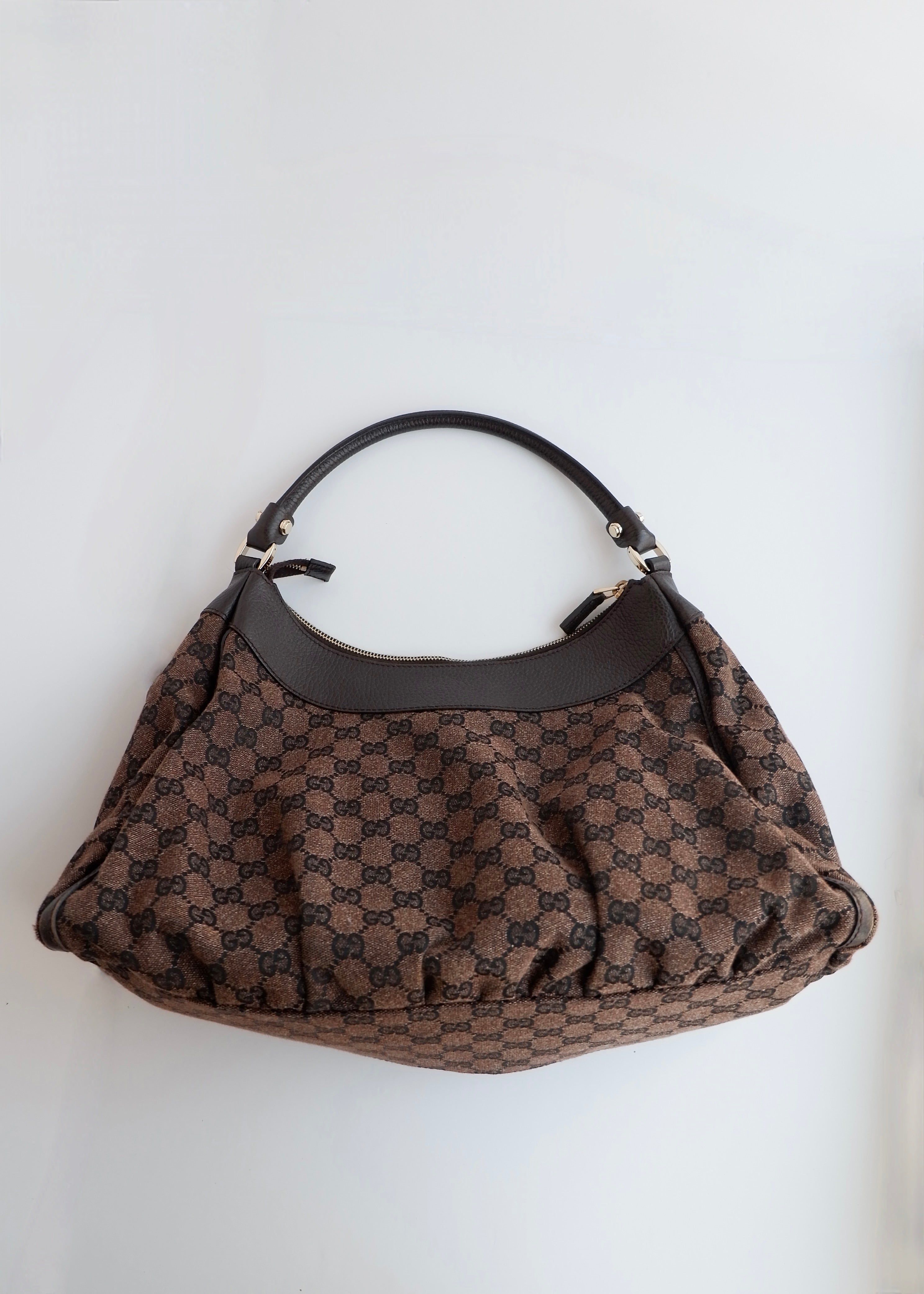 Authentic Preowned Gucci Brown GG Canvas/ Leather Hobo Shoulder Bag