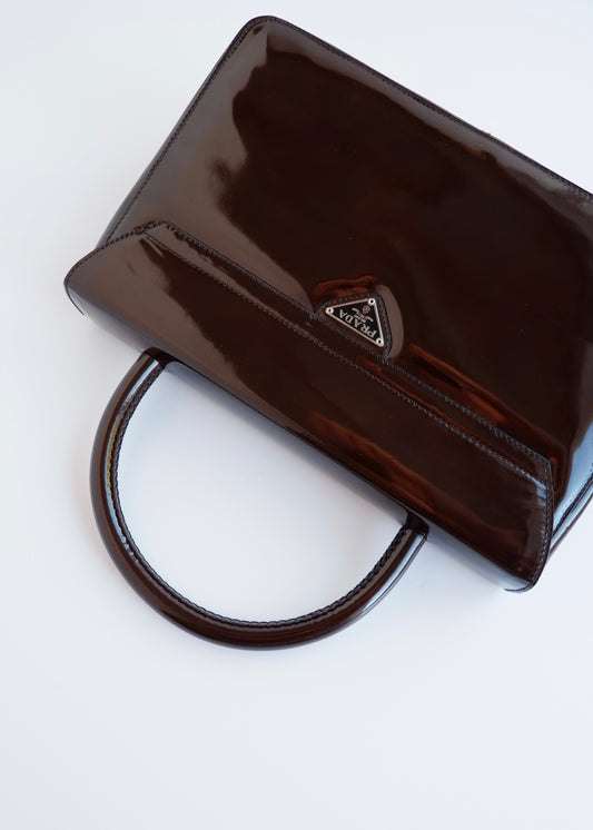 Authentic Preowned Prada Brown Patent Leather Top Handle Bag