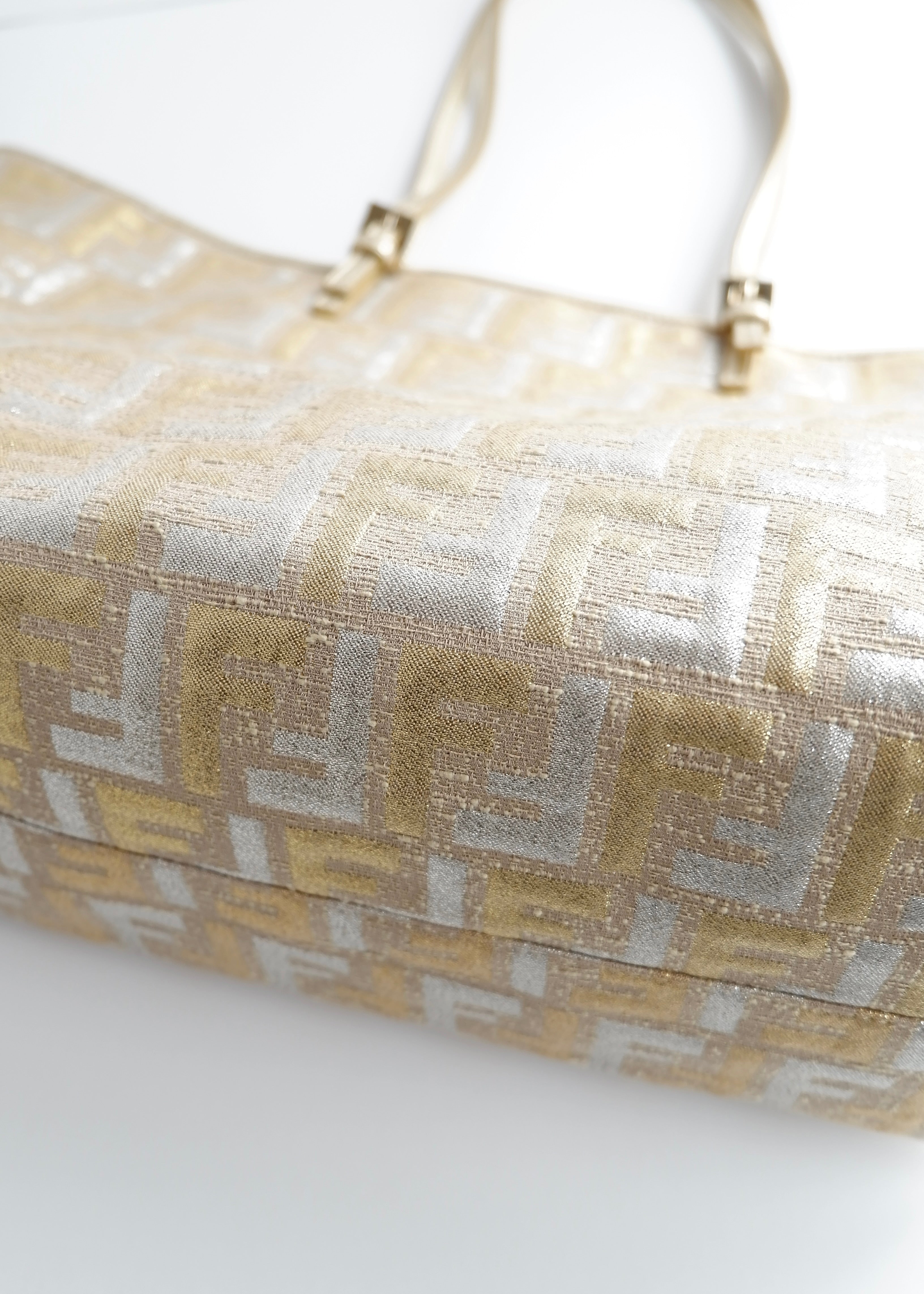 Authentic Preowned Fendi Gold/ Silver Canvas Zucca Tote Bag